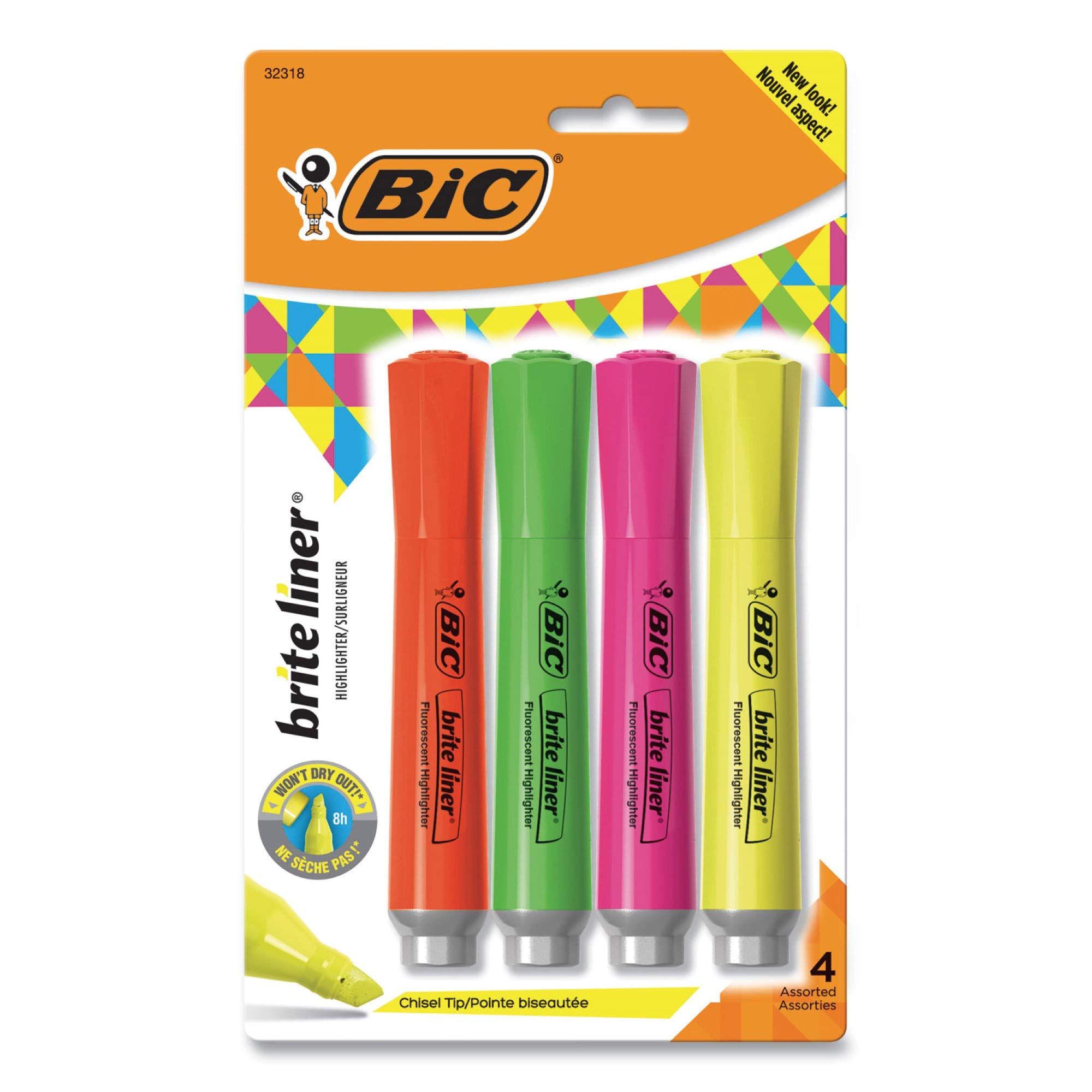 BIC blmgp41-ast Brite Liner evidenziatori fluorescenti colori assortiti 4 count