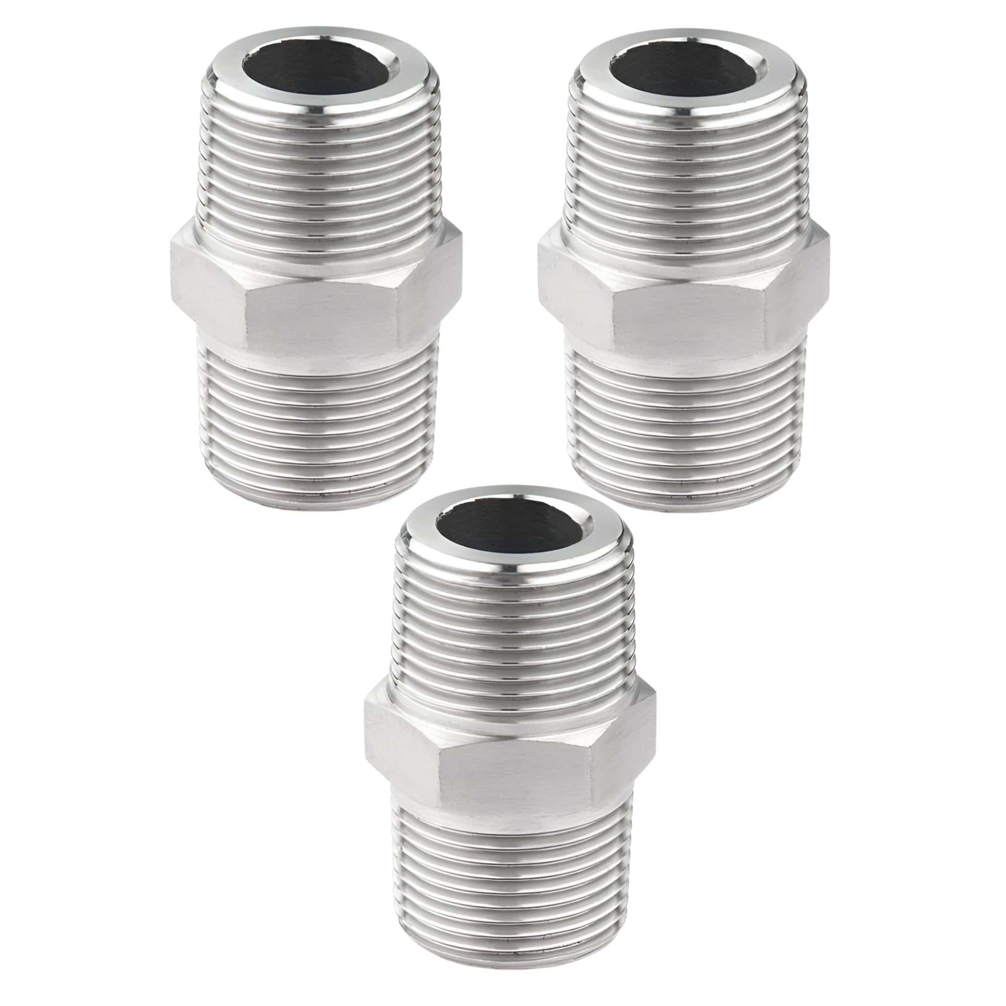 NEW WARE CP Hex Nipple 1/2 Inch to 1/2 Inch Male Threaded SS for connecting two Threaded Pipes or fittings (Pack of 3)