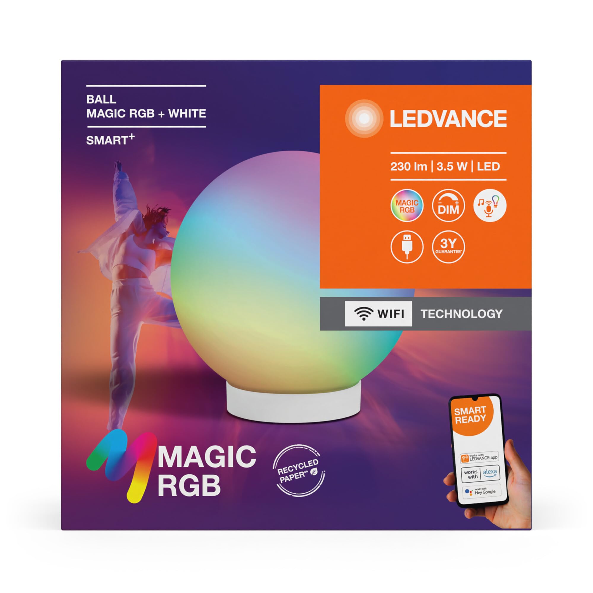LEDVANCE Smart WiFi Ball MGC RGBW USB LEDV, White