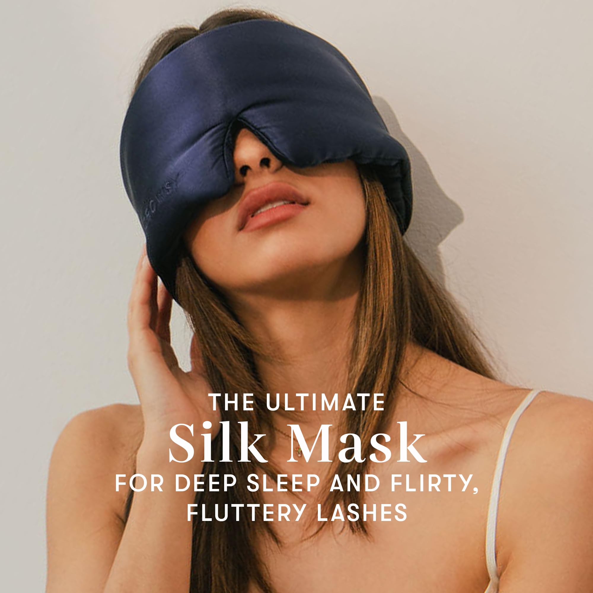 DROWSY Eyelash Protecting Silk Sleep Mask for Natural Lashes & Extensions. Deep Eye Cups, Zero Pressure, Total Blackout, Full Wraparound (Midnight Blue)