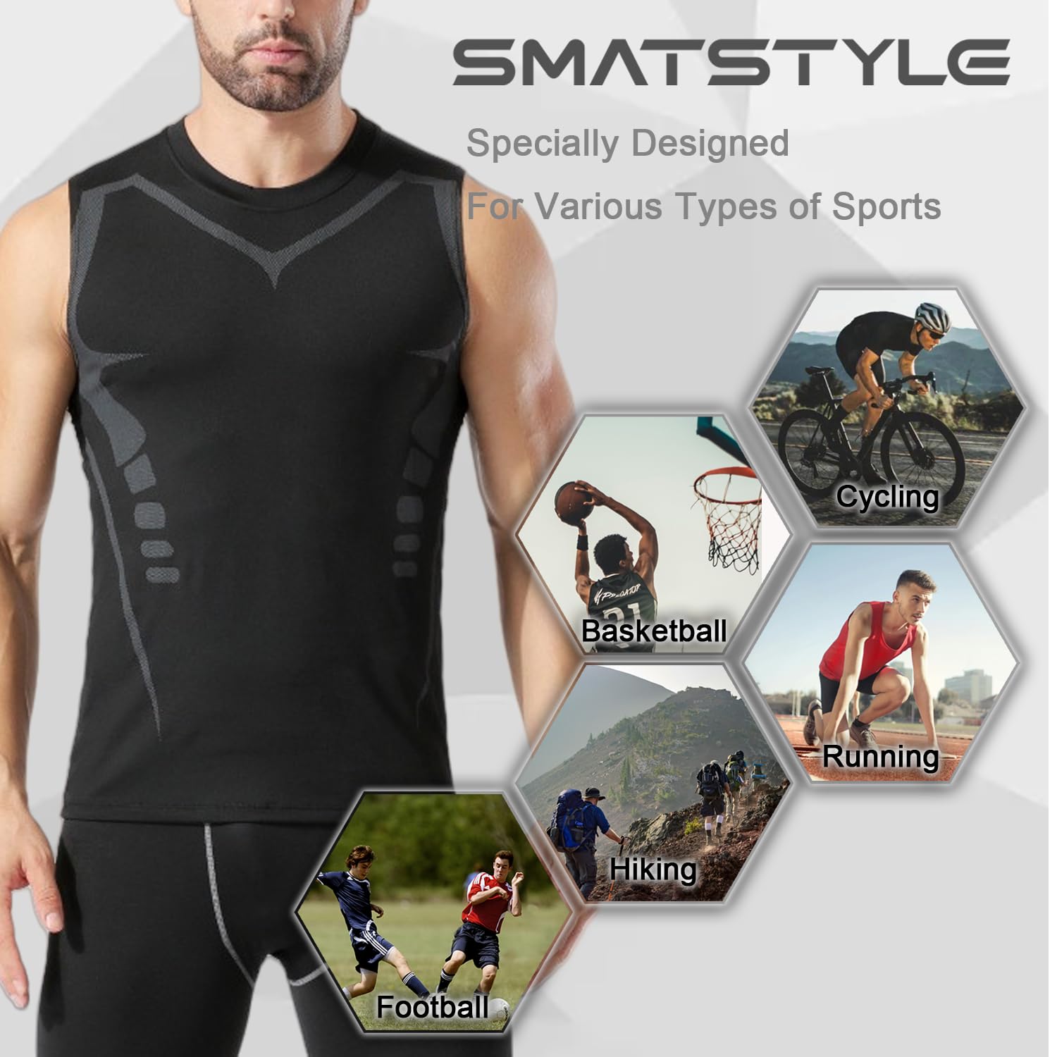 Camiseta de compresión Sin Mangas para Hombre Camisetas de Correr Ranspirable Secado Rápido para Hombre Tops de Jogging Fitness