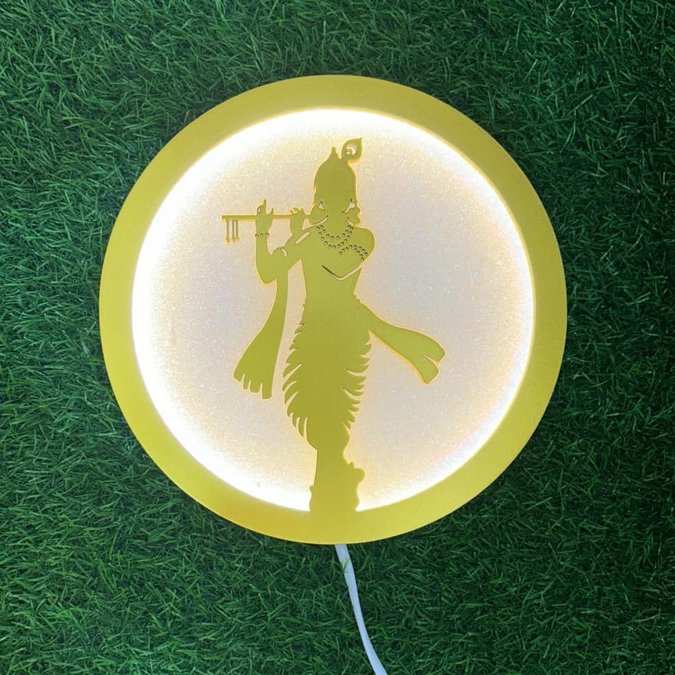 Image of Krishna LED Backlit Wall Lamp | Moon Wall Light & Room Decor Wall Lights for Home Decoration | Wall Lamps for Living Room & Bedroom | No Adapter Required