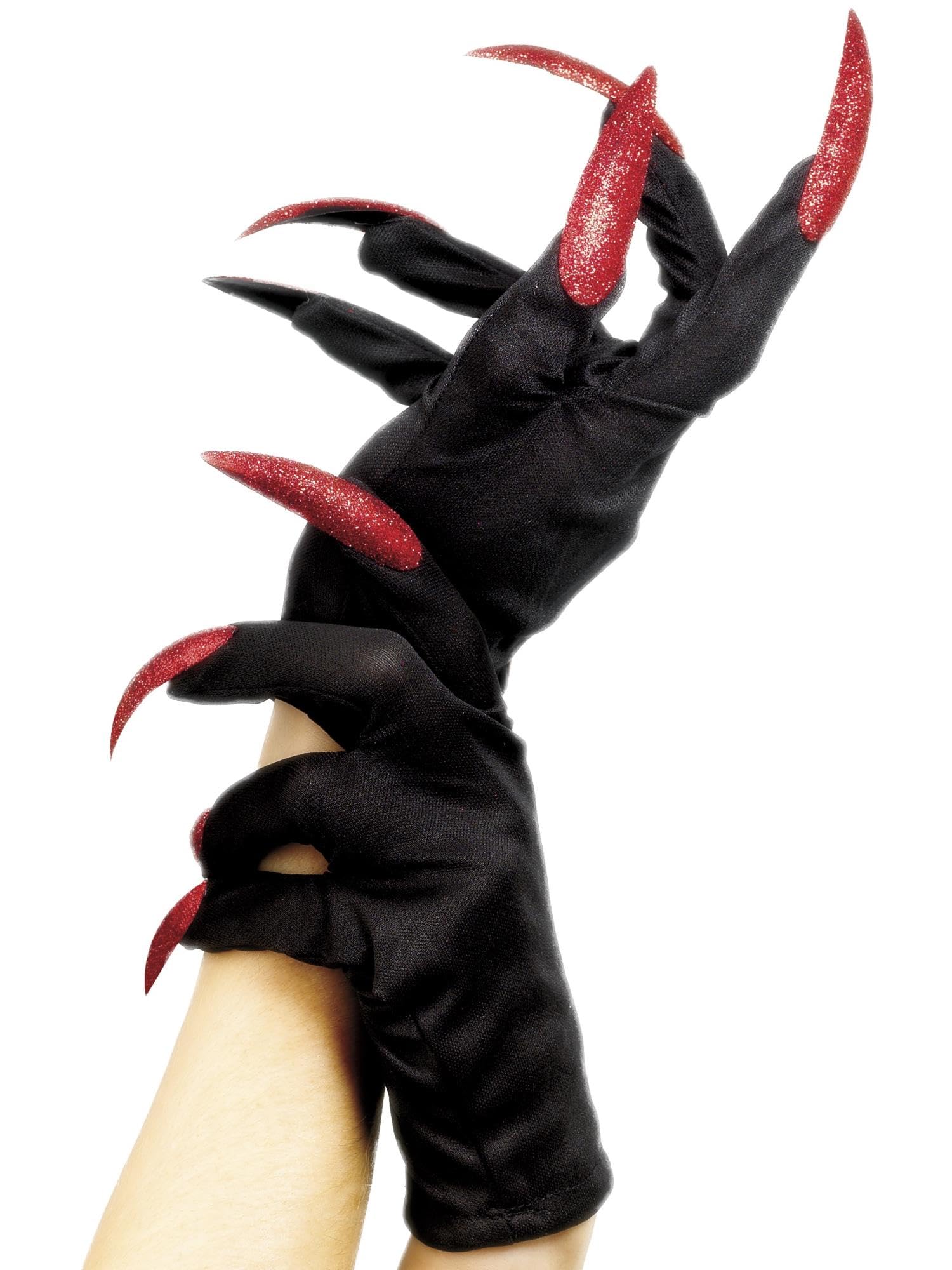Halloween Gloves, Black, with Glitter Nails Halloween