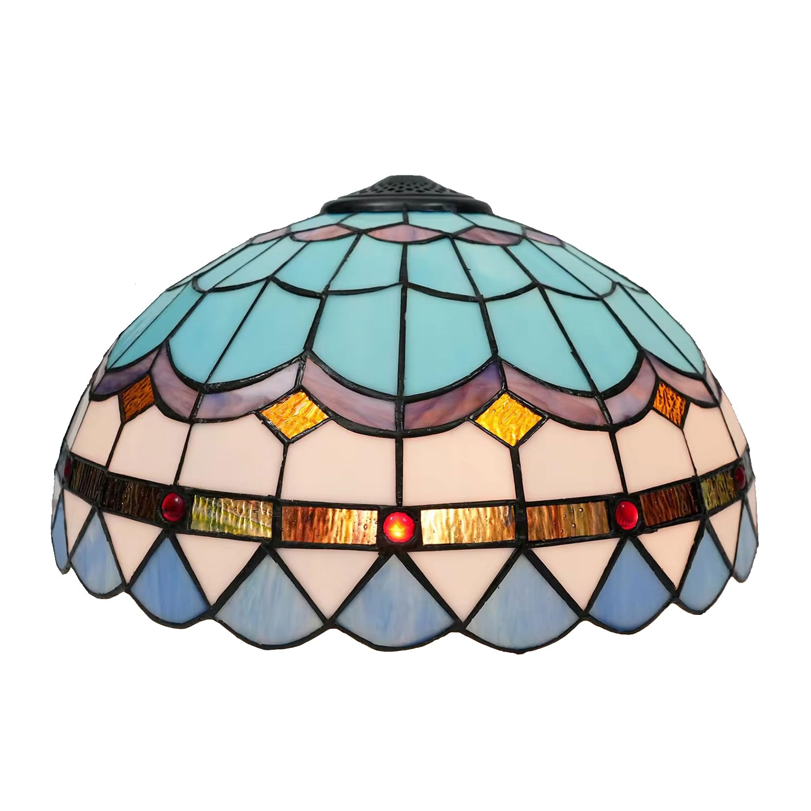 SaryEdge Tiffany Replacement Lamp Shade, 16 Inch Stained Glass Lampshades, Only Handmade Retro Mediterranean Rose Glass Shade Replacement for Table Lamp Floor Lamp Ceiling Pendant Ligh，Blue