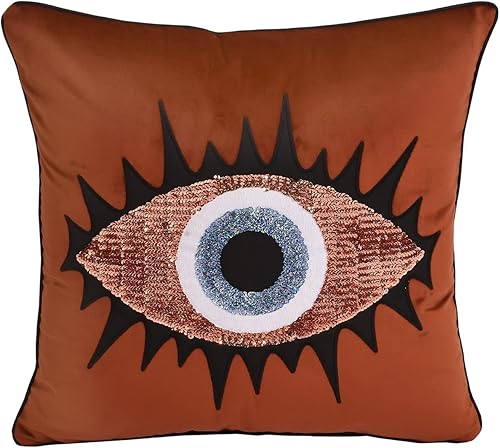 GELIVING Funda de almohada decorativa con diseño de mal de ojo para sofá funda de cojín de terciopelo rojo ladrillo funda de almohada única para