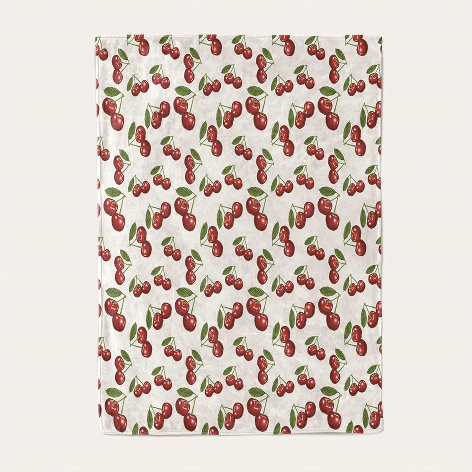 Aeici Couverture Polaire, Couverture en Flanelle Couverture 150x200 cm avec Cerise et Feuilles Couverture Canapé Cadeau pour Adultes et Enfants