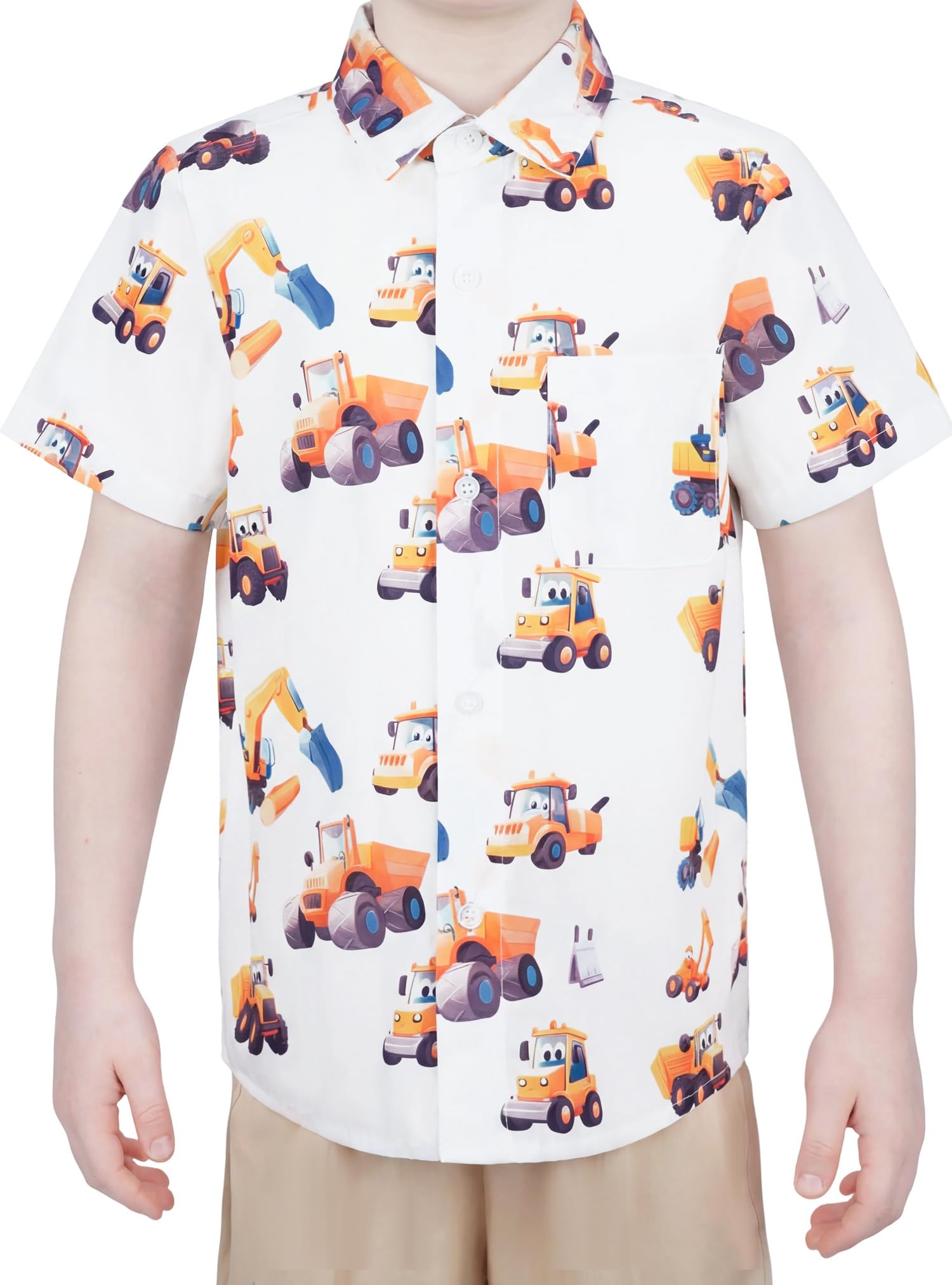 Boys Hawaiian Button Down Shirt, Pure Combed Cotton Short Sleeve Size 3-15Y