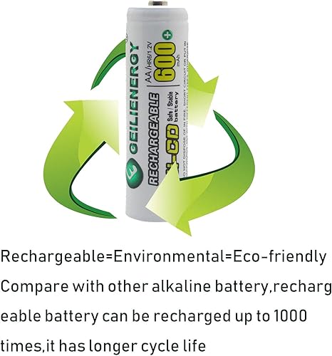 Miniatura 6 de GEILIENERGY NiCd AA 600mAh 1.2V Baterías recargables para lámpara solar de luz solar (paquete de 12)