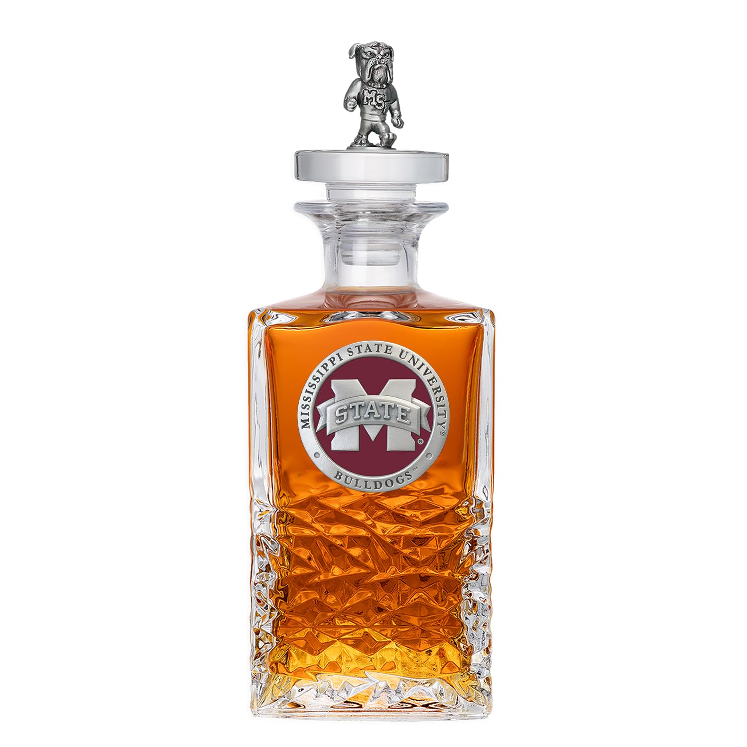 Mississippi State University (Bulldog Head) Heritage Decanter with 3D Stopper | 25 OZ Liquor Pourer | Expertly Crafted Pewter Glass