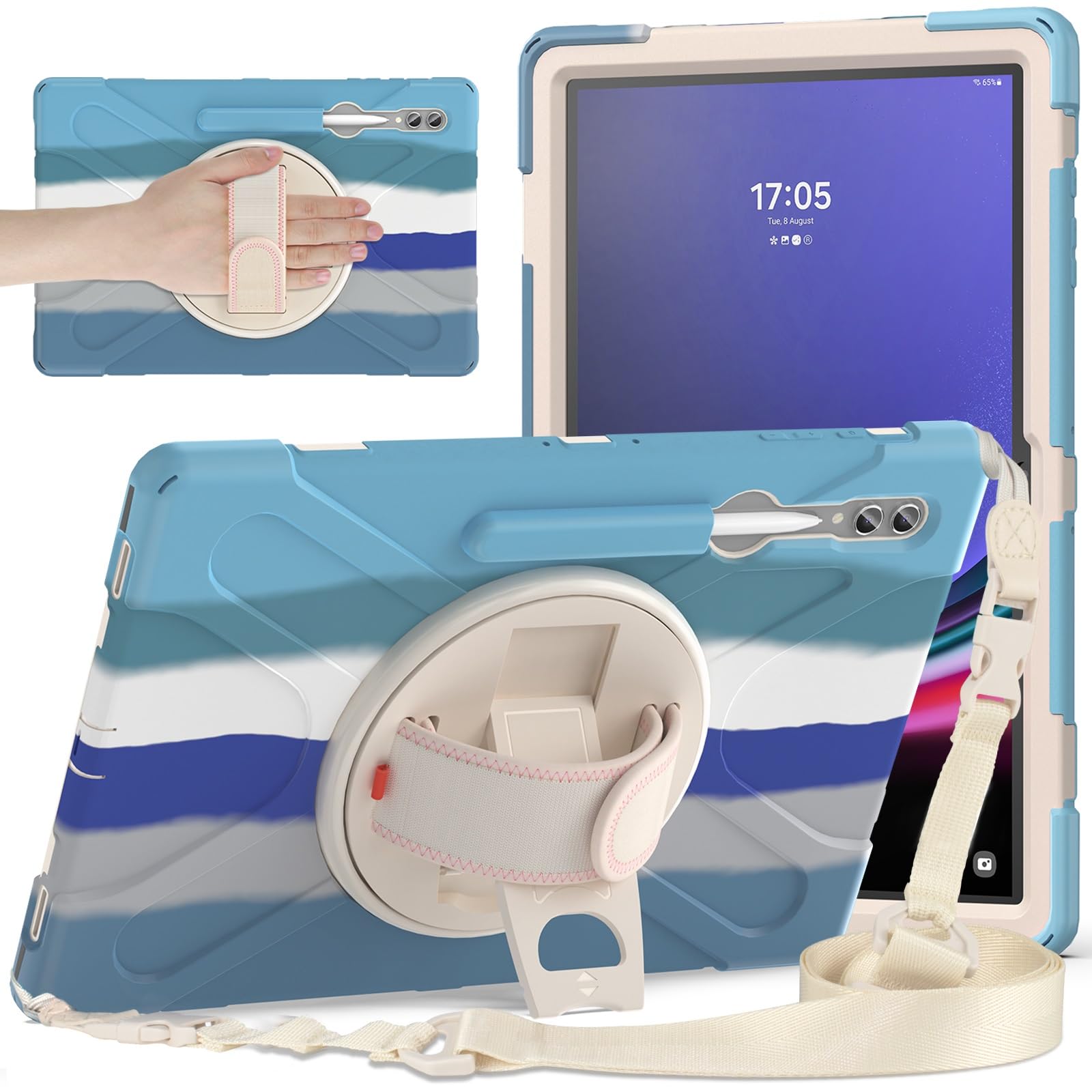 Kompatybilny z etui Galaxy Tab S10 Ultra 14,6" 2024 SM-X920, wytrzymałe, odporne na wstrząsy chroniące przed upadkiem uchwytem długopis, paskiem ramię i ochronnym pokrowcem(Blue2)
