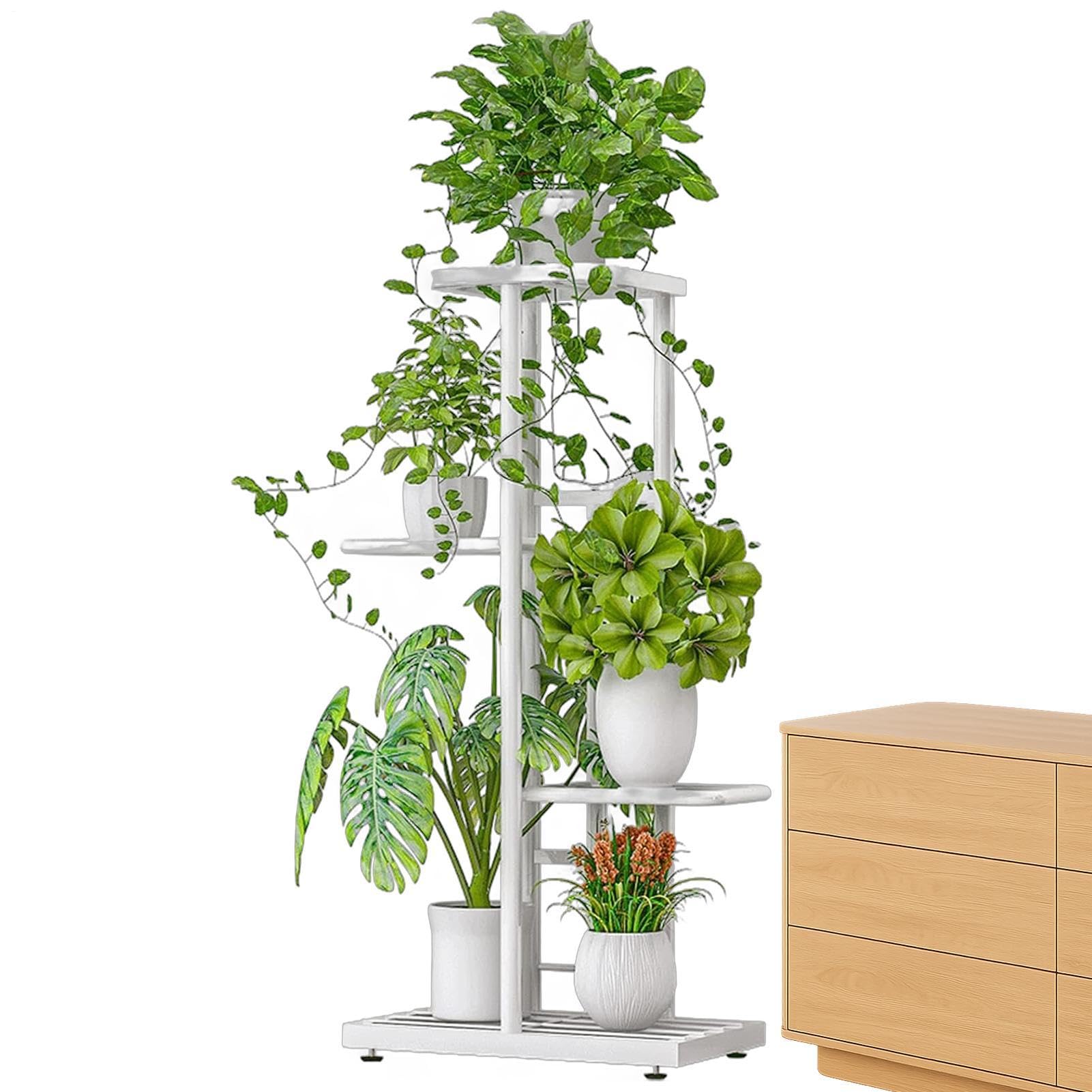 Scaffale portapiante Scaffale Portavasi In Metallo A 4 Ripiani E Robusto | Portavasi per piante Per Interni Ed Esterni Giardino Patio Balcone Pavimento E Angolo Soggiorno