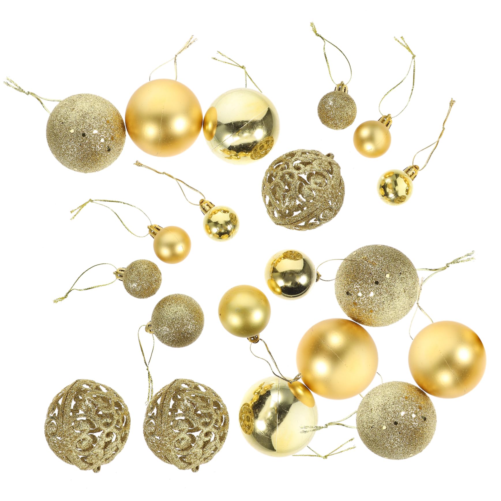 Bolas Navideñas Doradas de Plástico 3-6 Cm con Cuerda para Colgar, Caja 100 Piezas para Adornos Creativos de Árbol y Hogar en Navidad