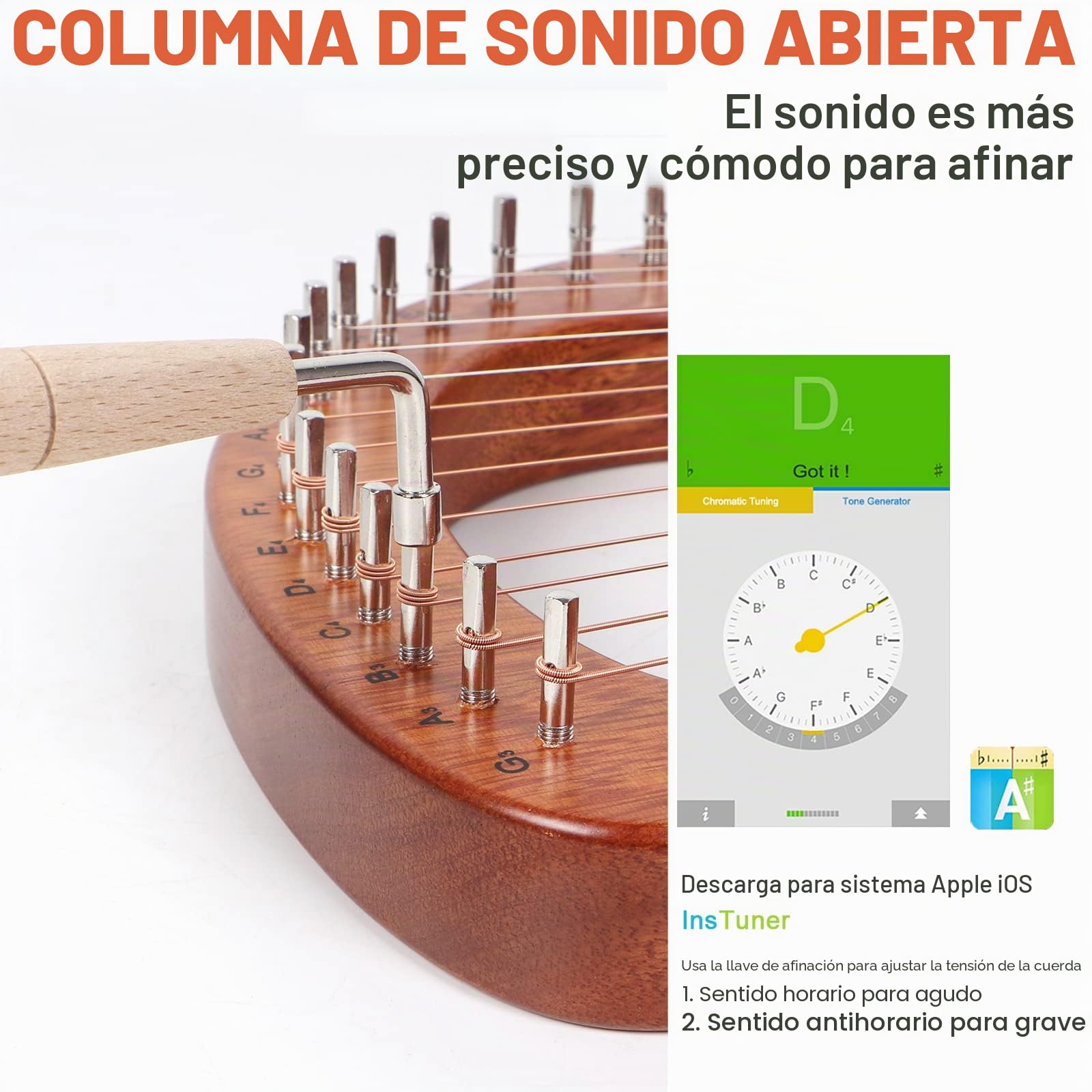 AKLOT 16 cuerdas de metal Arpa de lira Arpa de lejía de caoba con llave de afinación Recoger cuerdas adicionales Bolsa de transporte negra