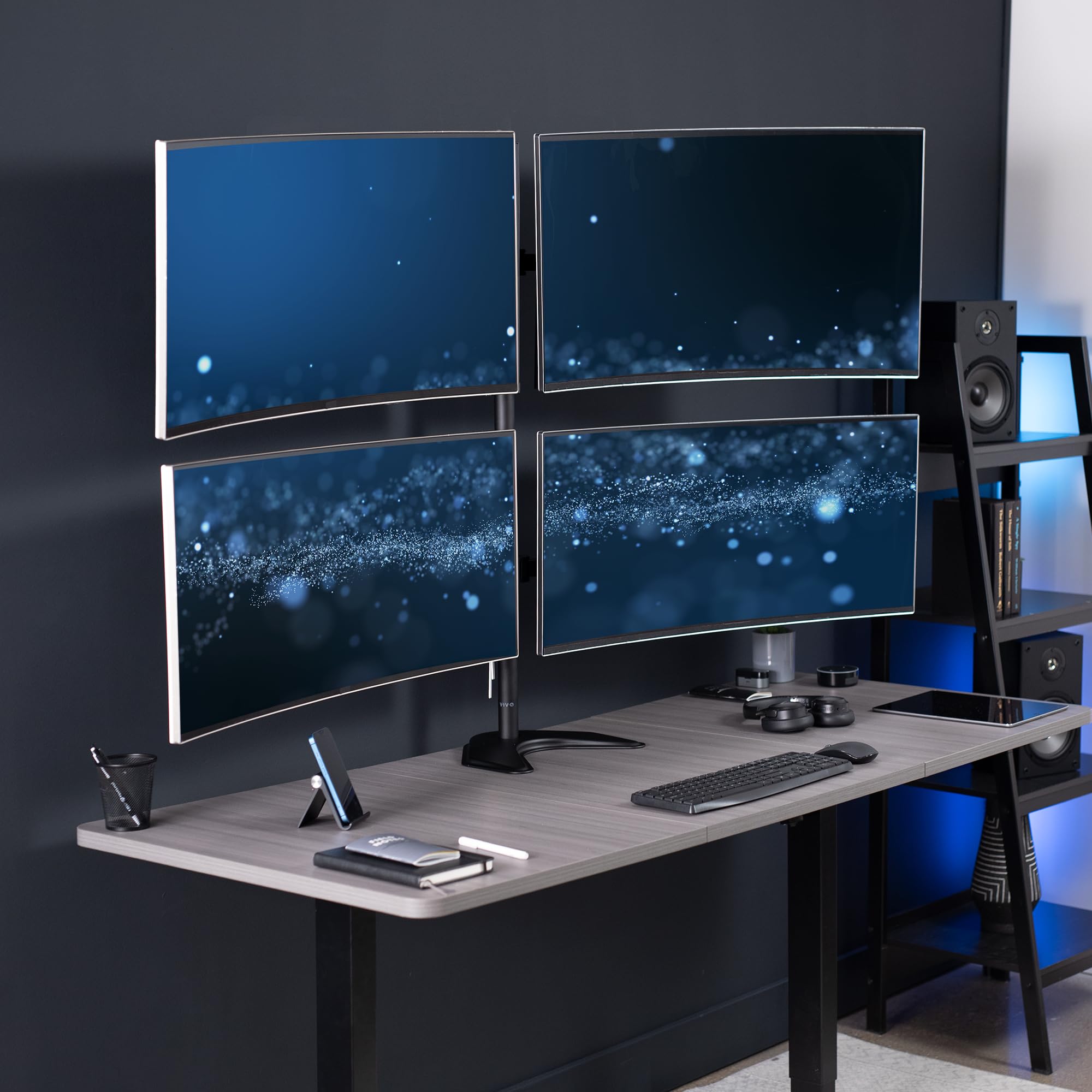 VIVO STAND-TS38B-4 - Soporte de escritorio para monitor LCD ultra ancho de 27 a 38 pulgadas, base independiente, poste extra alto, brazos telescópicos ajustables, configuración de pared empotrada, se