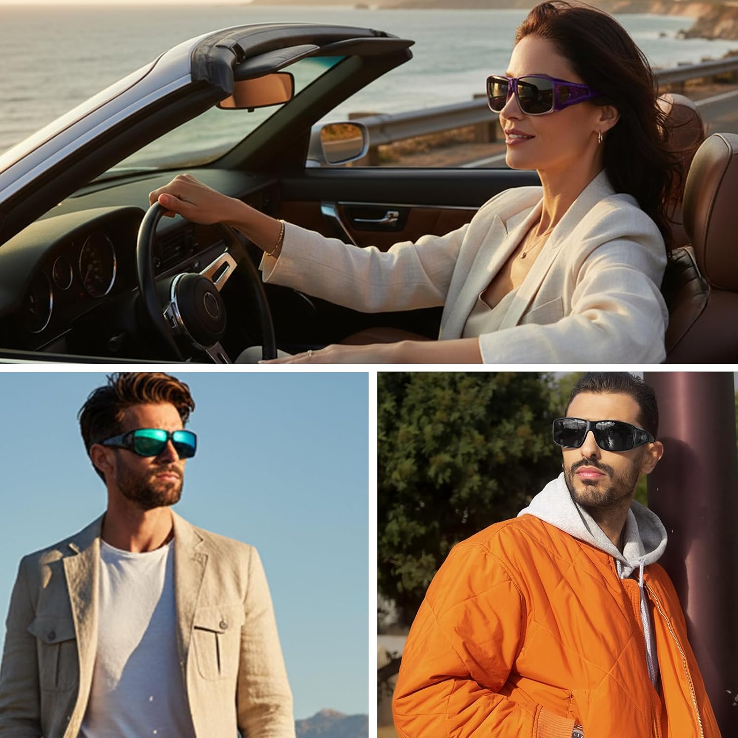 Myiaur Polarized Fit Over Glasses Sunglasses for Men Women, Trendy Wrap Around Sunglasses UV Protection for Driving (2 Pack)
