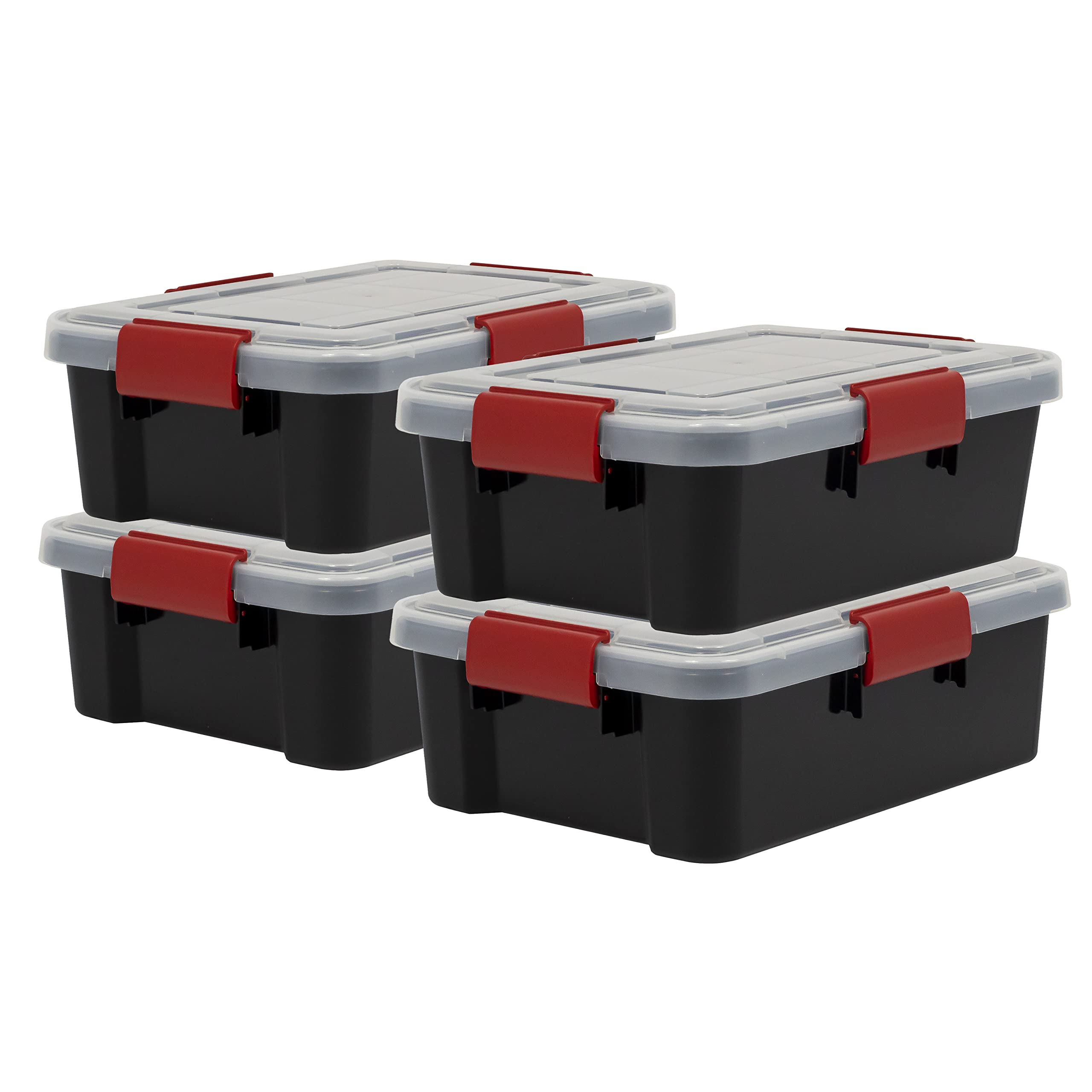 Iris Ohyama, Boite Rangement Hermétique, 10L, Lot de 4, Noir, Couvercle avec Joint Etanche, 4 Clips de Fermeture, Empilable, pour Exterieur, Garage, Vetement, Anti Poussiere, Sans BPA, AT-​S