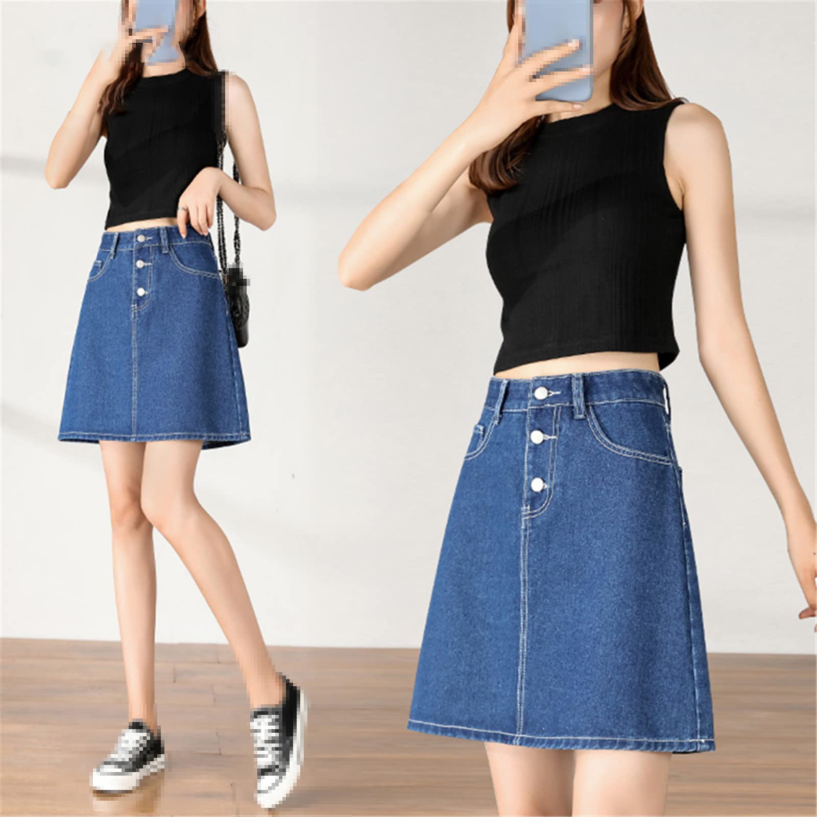 A-Line Blu Mezza Lunghezza Donne Gonne A Vita Alta Aderente Denim Gonne per Le Donne Allentate Estate Mini Gonne Femminili, Blu, XL