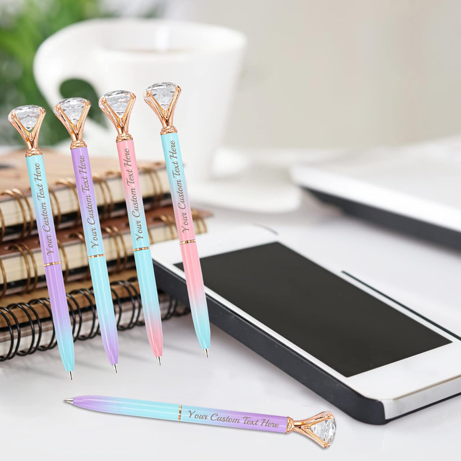Personalized Big Diamond Pens Custom Engraved Crystal Ballpoint Pen with Name Logo, Customized Bling Fancy Pen, Gift for Women Her, 24 Pcs