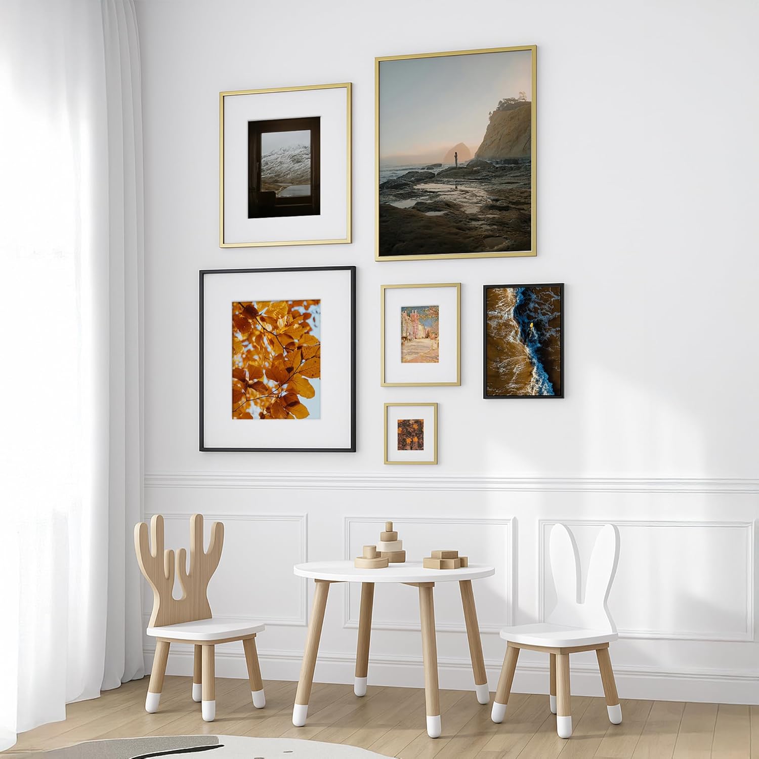 16x20 Frames Shiny Brushed Aluminum, 16 x 20 Picture Frame Gold Metal Photo Frame Mat to 11x14 Poster Frames for Art Gallery Wall Tabletop Decor