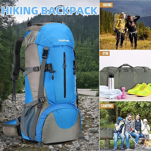 Miniatura 6 de King'sGuard Mochila de senderismo 70L con cubierta de lluvia Mochila de viaje ligera Mochila de camping impermeable, Azulclaro, Mochilas de viaje