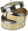 Bamboo Steamer 8 Inch, 2 Tier Bamboo Food Steamer Basket with Lid, 20cm Metal Rings Dumpling Steamers for Bao Buns, Dim Sum, Meat, Fish