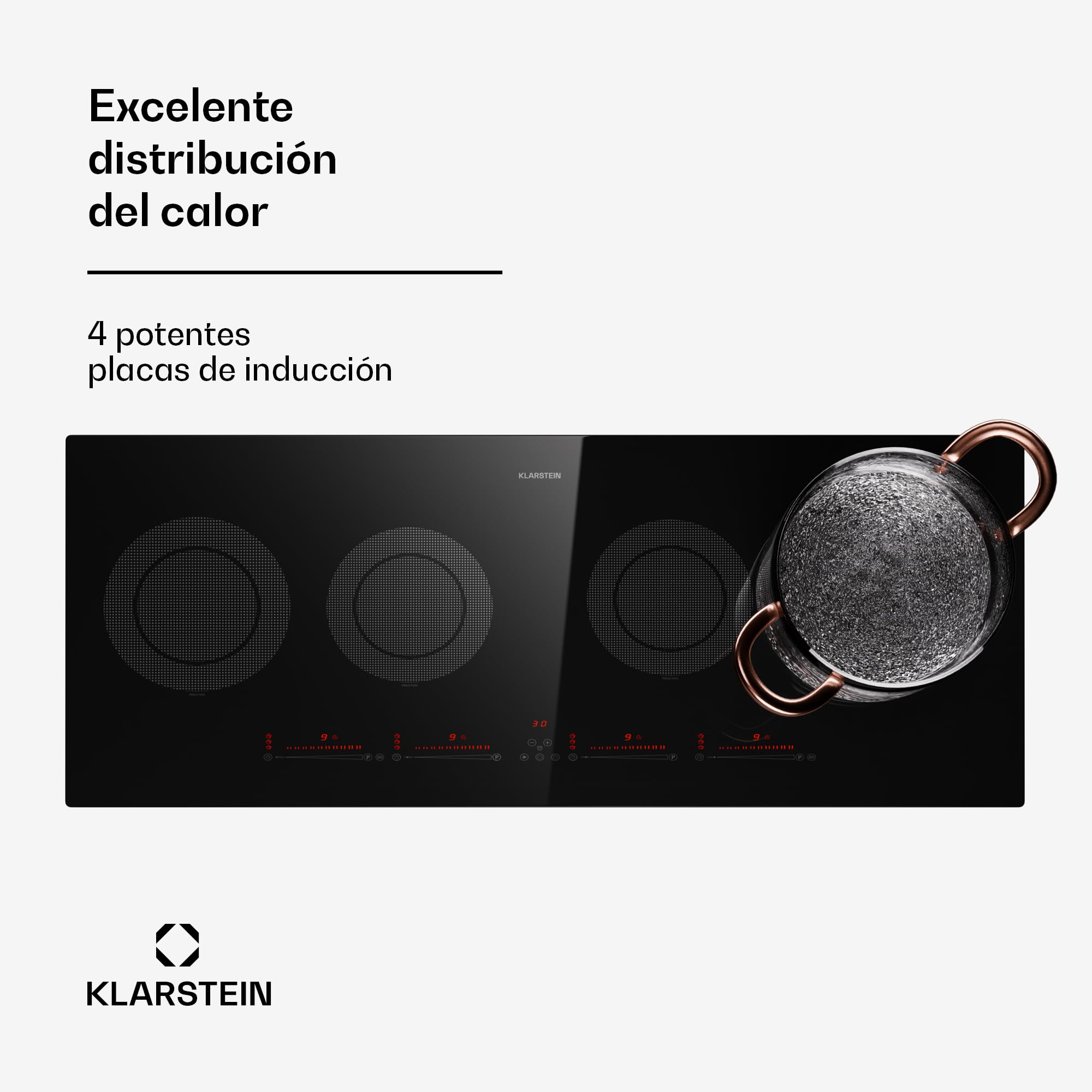 Klarstein Placa Vitroceramica, 5 zonas, Vitro Placa Induccion Bajo Consumo Zona Combinable, Placa Coccion Sobremesa 11600W, Control Táctil, Placas Vitrocerámicas Eléctricas
