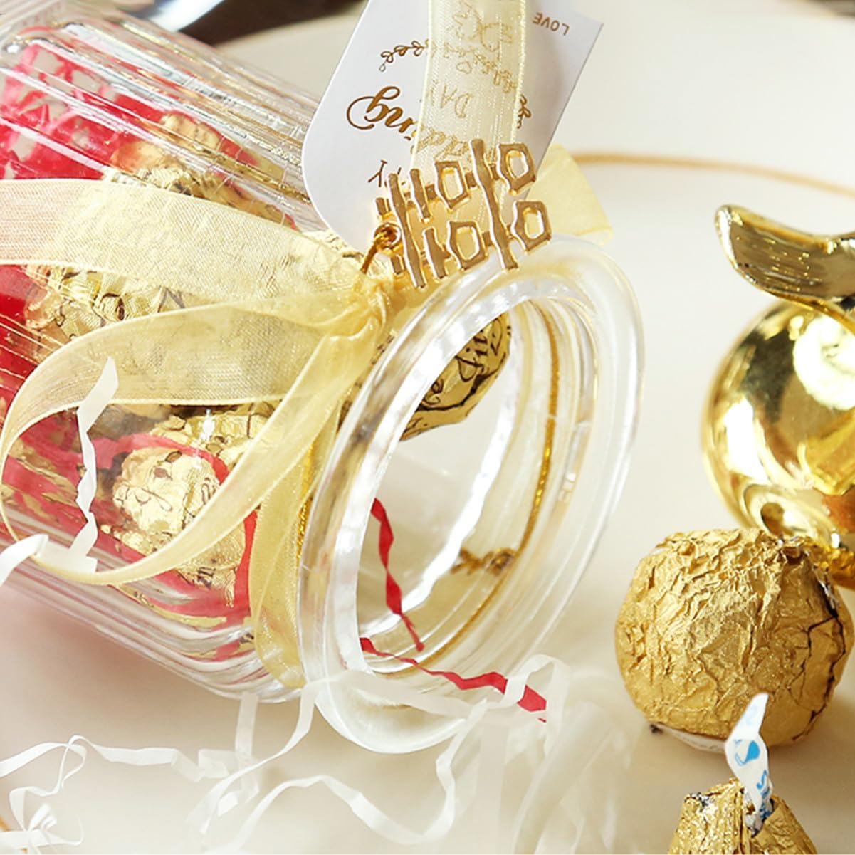 Ceramic Candy Jar with Glass Lid and Gold-tone Closure, Flamingo Animal Design Candy Storage Can for Wedding Party Favors and Event Snacks Container