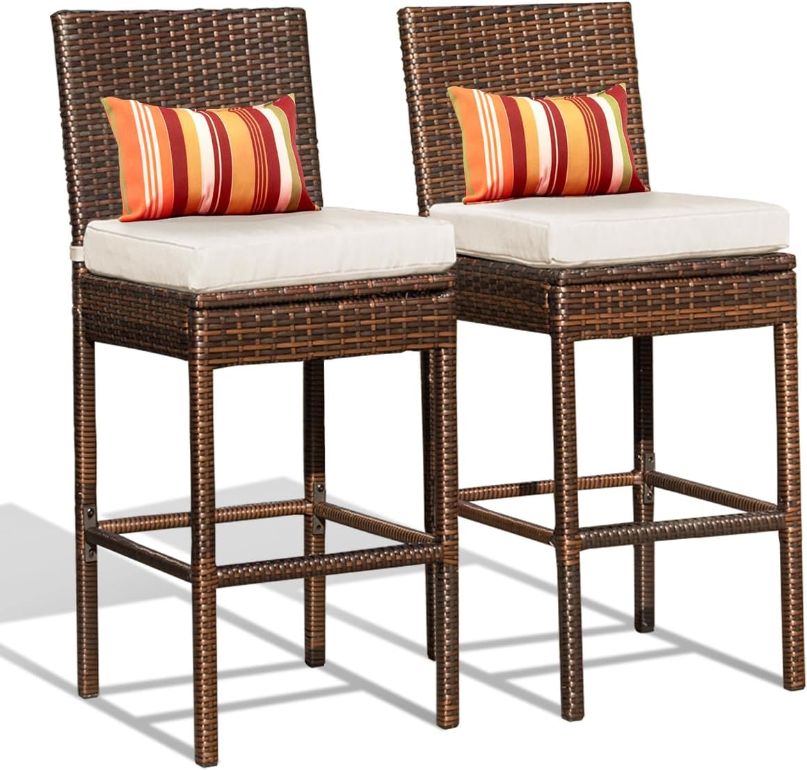 Sundale Outdoor Wicker Bar Stool Set of 2, 30 Inch Seat