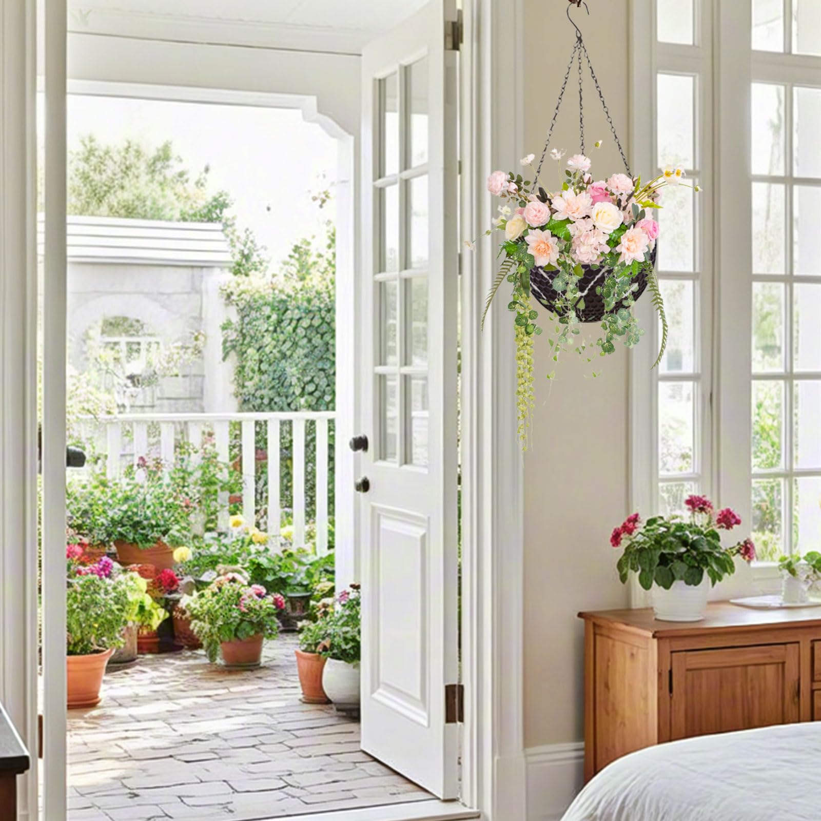 Panier De Fleurs à Suspendre, 2 Pièces Jardinières Suspendues, Pots De Fleurs Suspendus, Avec Trous De Drainage Et Bouchons, Pour Intérieur Extérieur Plafonds Balcons Décoration Murale Brun M