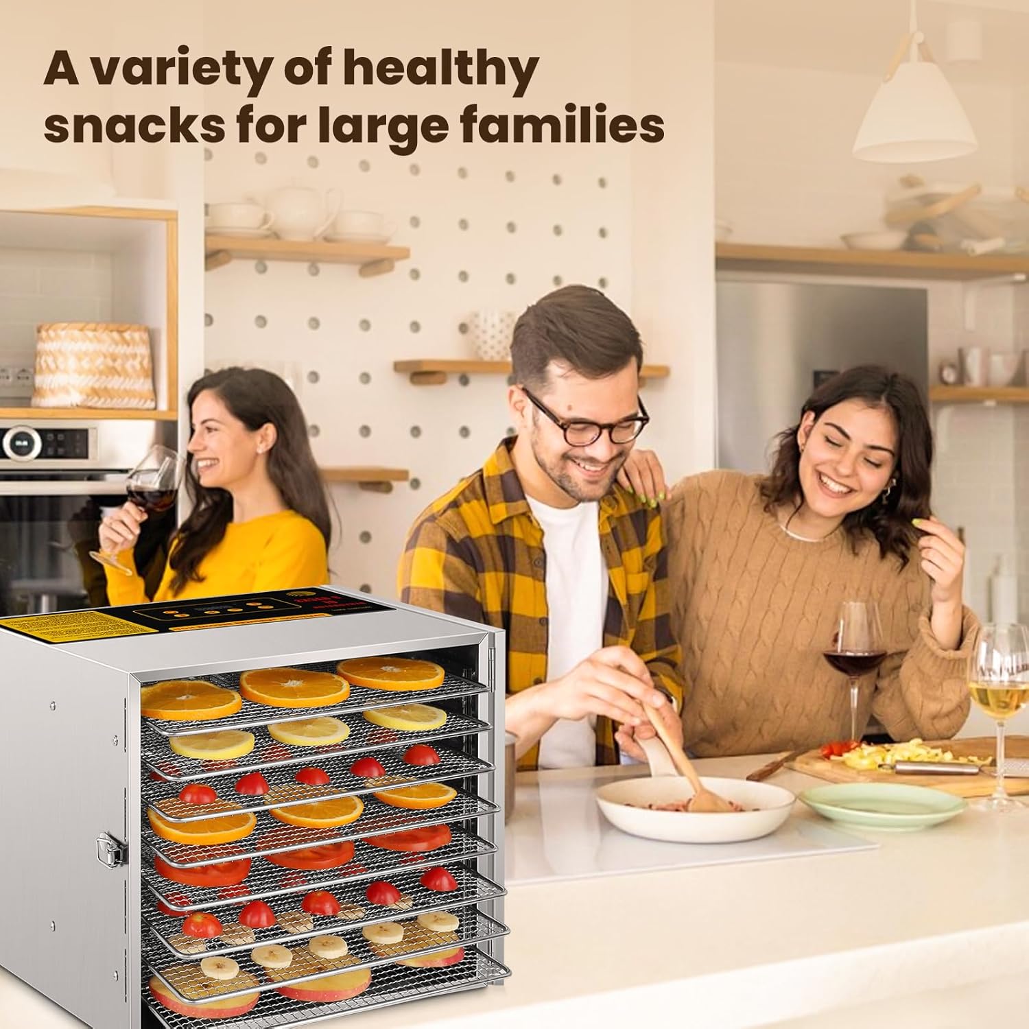 FAHKNS Food Dehydrator Machine, 8 Stainless Steel Trays, 700W Dehydrated Dryer, 190ºF Temperature Control, 24-Hour Timer, Dryer for dried meats, herbs, meats, beef, fruits and vegetables