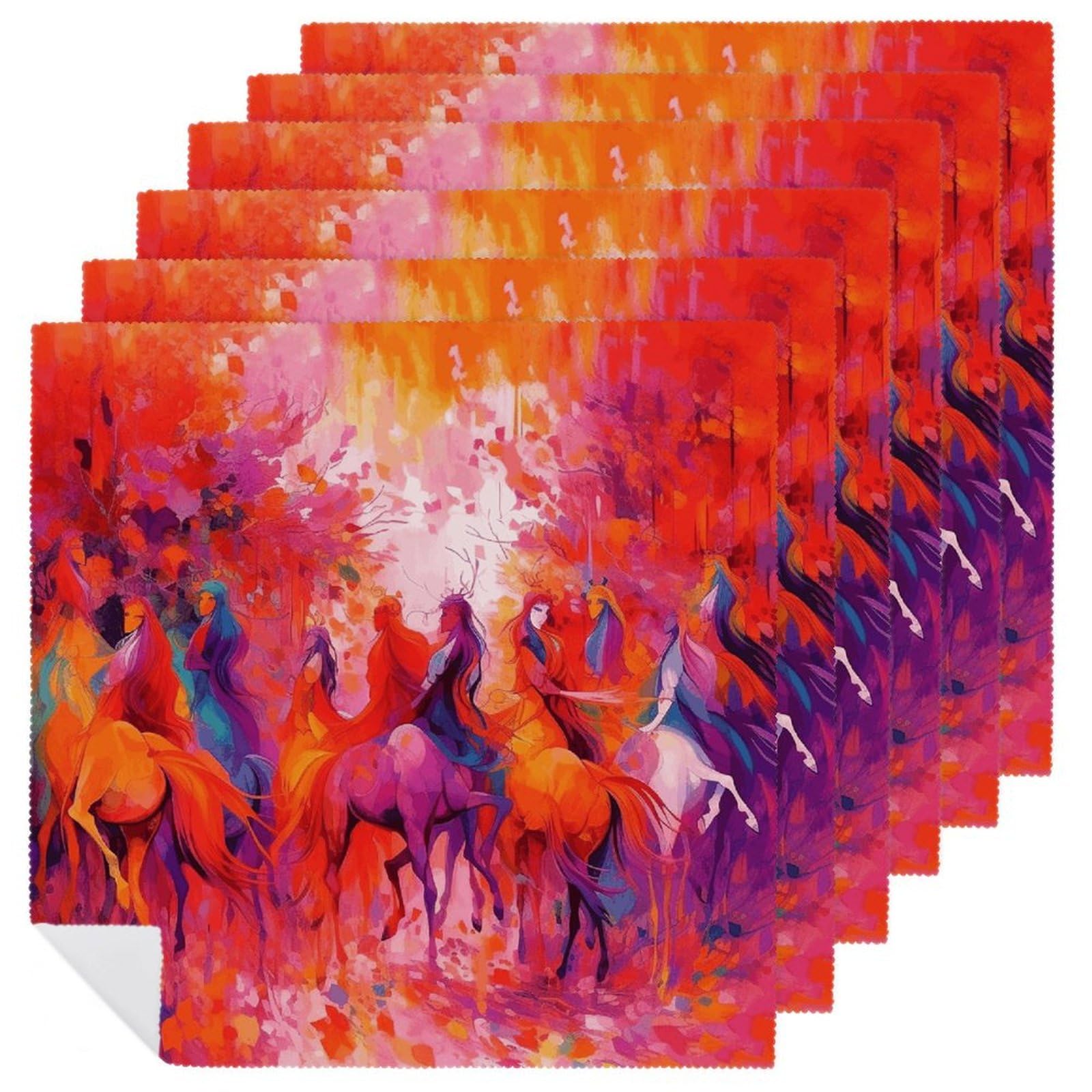 Serviettes de table en tissu avec peinture de cheval lot de 6 lavable haut de gamme