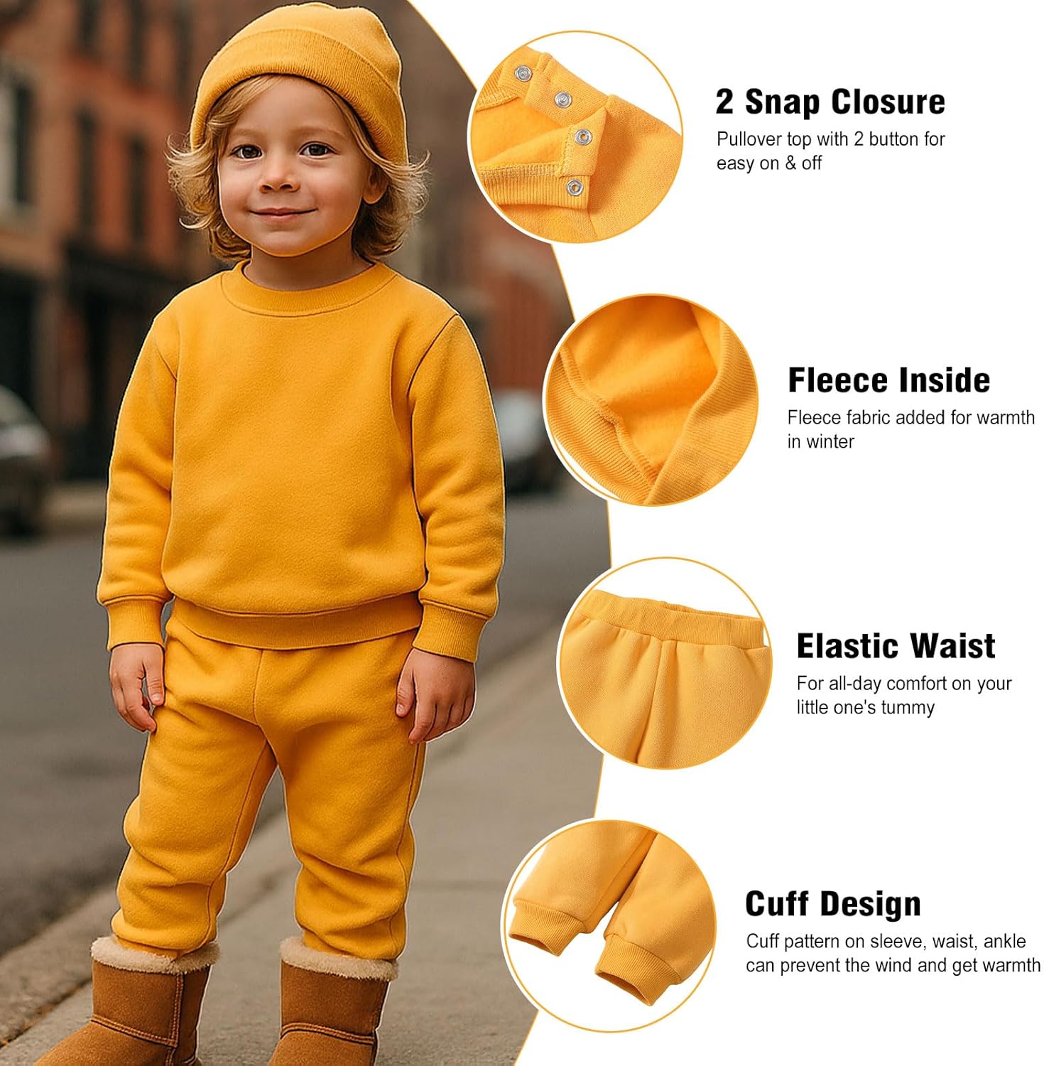 SOBOWO Toddler Baby Boy Clothes Winter Solid Long Sleeve Pullover Sweatshirt Pants 2Pcs Fall Outfits Sweatsuit Set 24M-6Y - Image 3