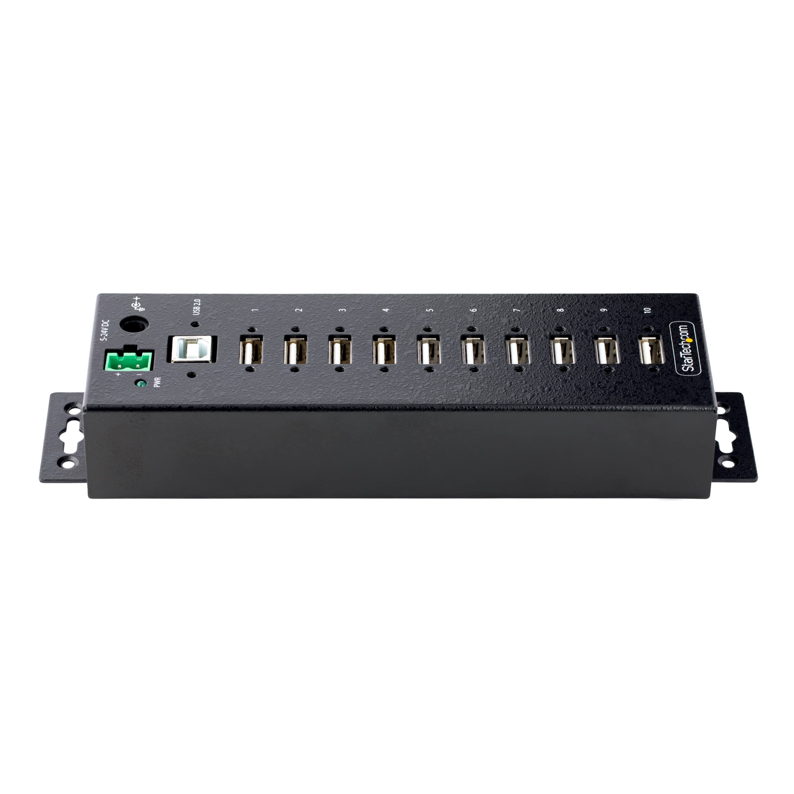 StarTech Hub USB 2.0 Industrial 10 Puertos, Robusto (USB210AIND-USB-A-HUB) | Protección ESD nivel 4 15kV/8kV, Puertos USB bloqueables, Acero laminado