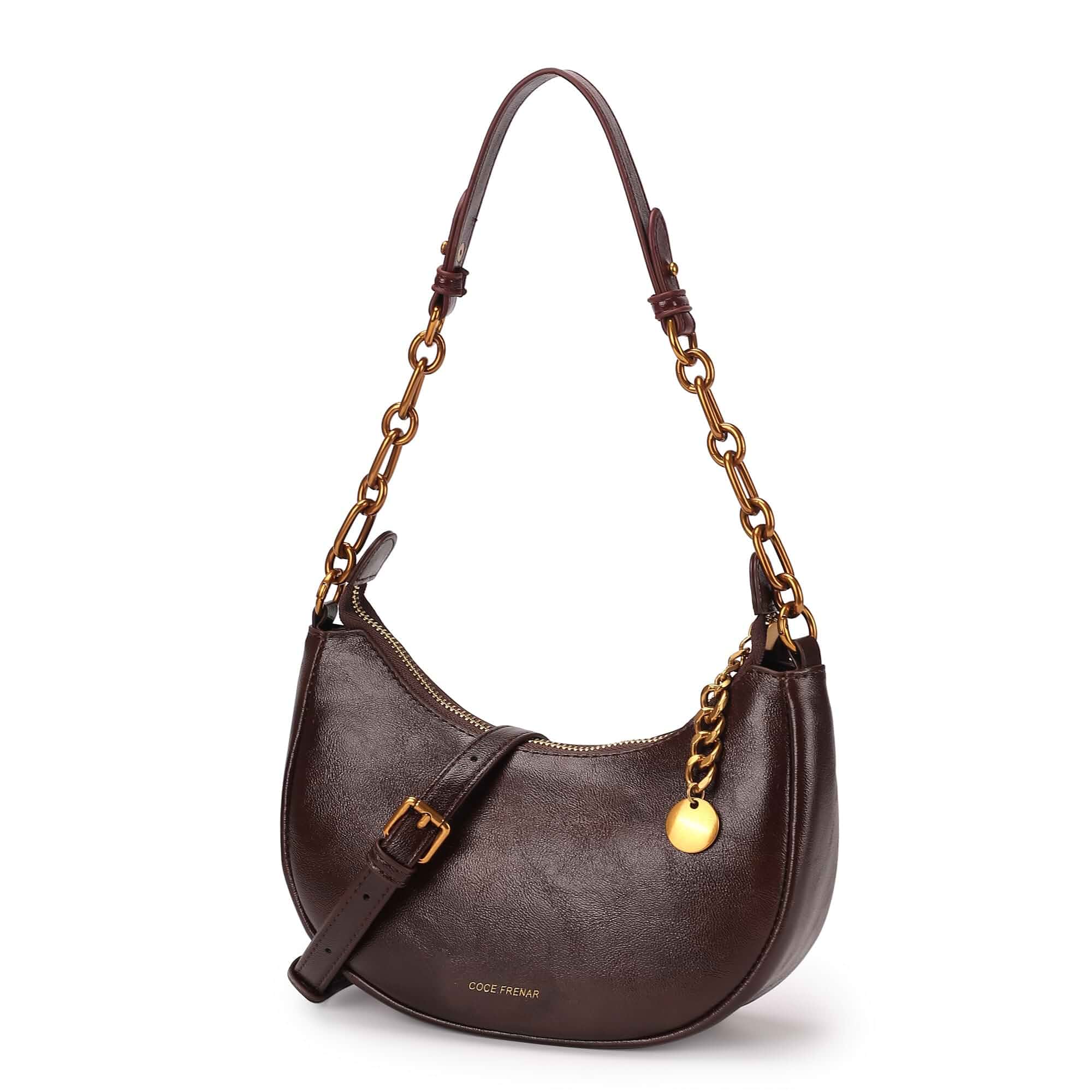 Women's Crescent-Shaped Shoulder Bag Elegant PU leather crossbody bag with gold chain, suitable for everyday wear and travel