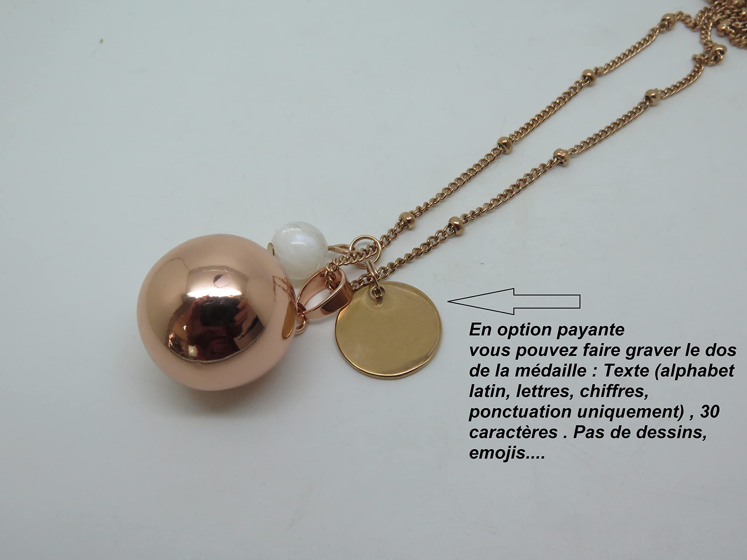 Bola de Grossesse Lisse Personnalisable Ton Or Rose Médaille Gravée Mini Nous Petits Pieds Chaîne Satellite Pierre Fines cadeau future maman