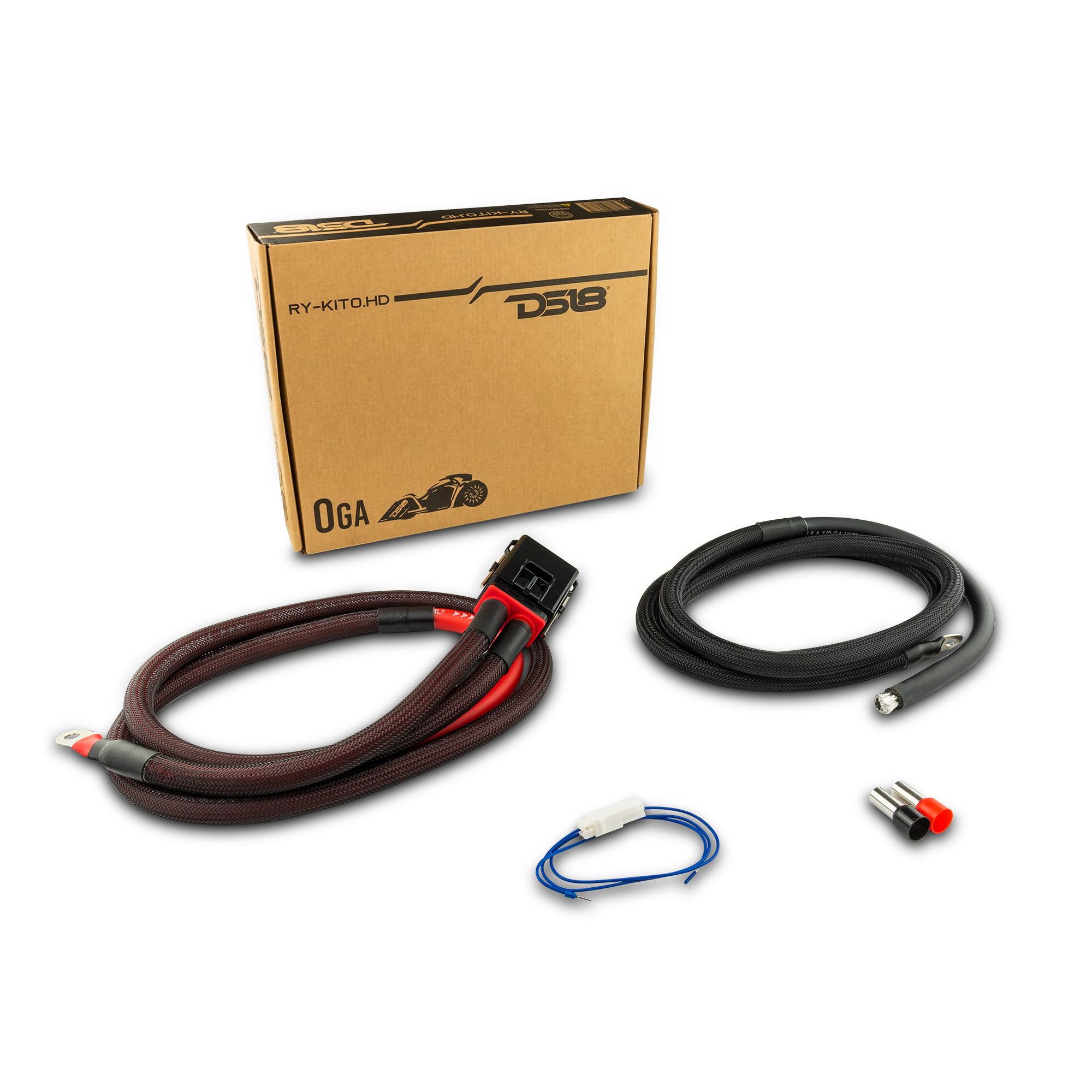 DS18 RY-KIT0.HD 0-GA Amplifier Installation Kit for Touring Motorcycles (Compatible with Electra, Street & Road Glide Models) – OFC Wire, Waterproof Fuse Holder – Premium Amp Kit for Bikes