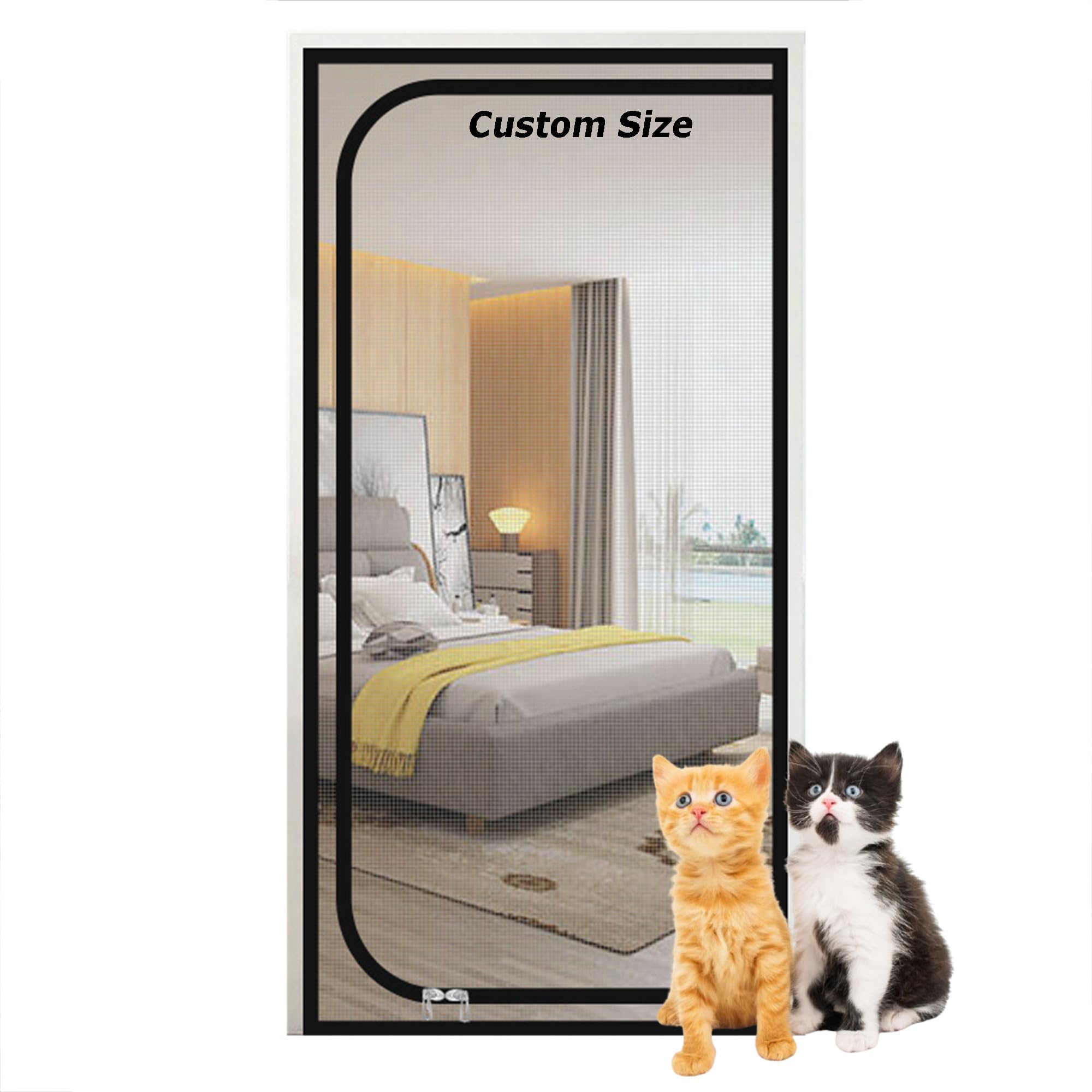 Custom Size Pets Proof Screen Door with Double Zipper, Prevent Dogs Cats from Running Around, Partition Mesh Cat Door Screen, Patio Balcony Door Curtain (W*H:100 * 200cm)