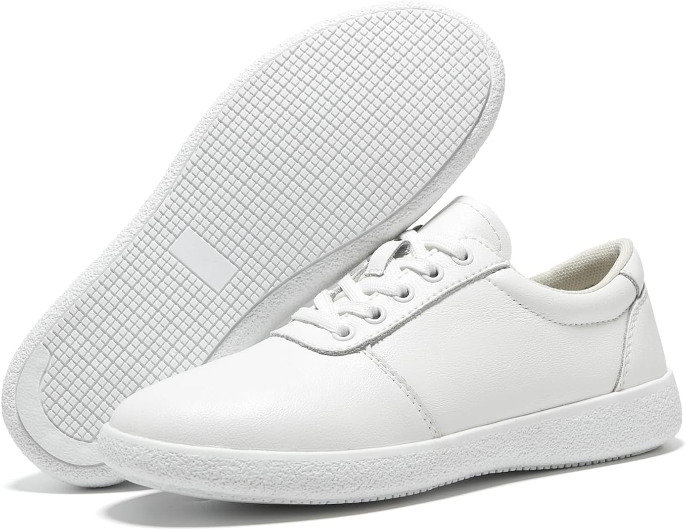 TRULAND Women's Non-Slip Work Shoes | Slip-Resistant Leather Shoes for Nurses, Chefs & Healthcare Professionals | Lightweight & Comfortable for Restaurant & Food Service | Black & White Work Sneakers