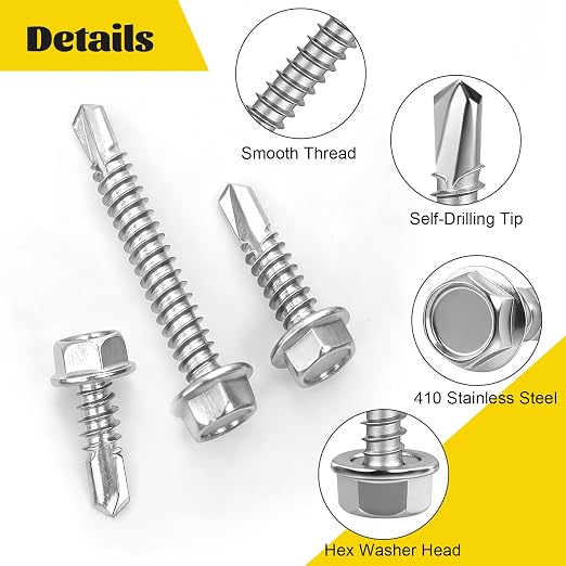 170 Tornillos Autoperforantes #8 #10, Acero Inoxidable 410, Kit de 170 Piezas miniatura 3