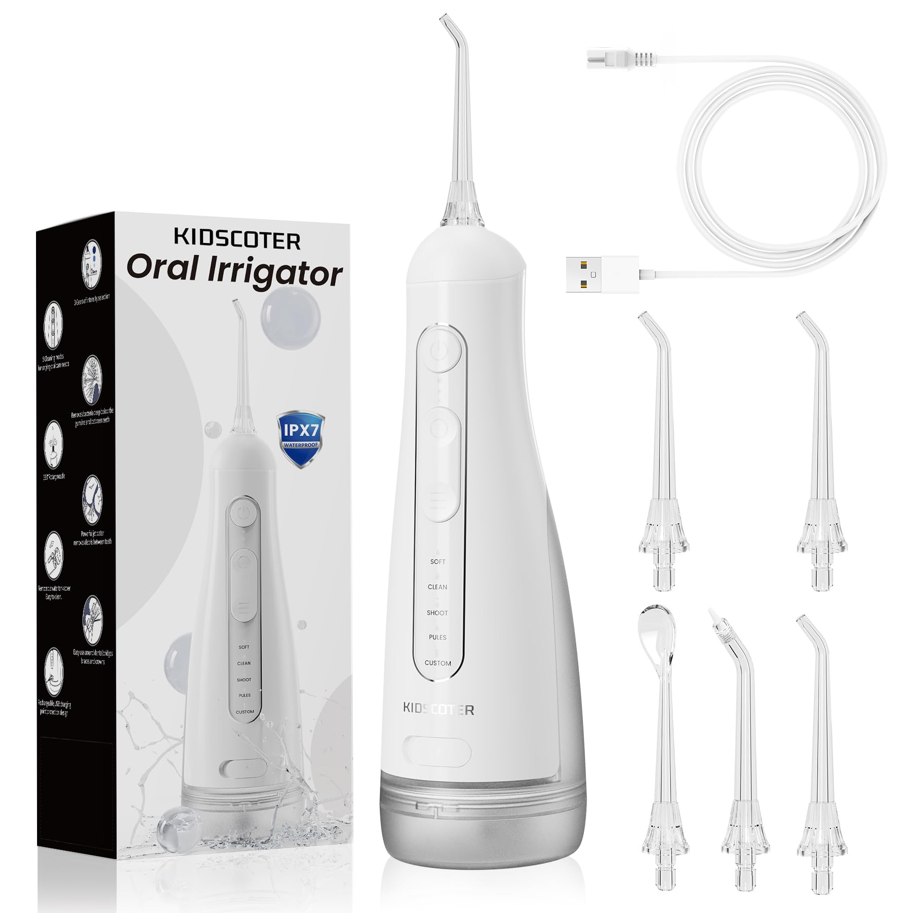 Water Flosser for Teeth with Detachable Washable Tank, 5 Modes Rechargeable Cordless Oral Irrigator, 300ml Portable Dental Flosser, IPX7 Waterproof for Home & Travel, White-image-21