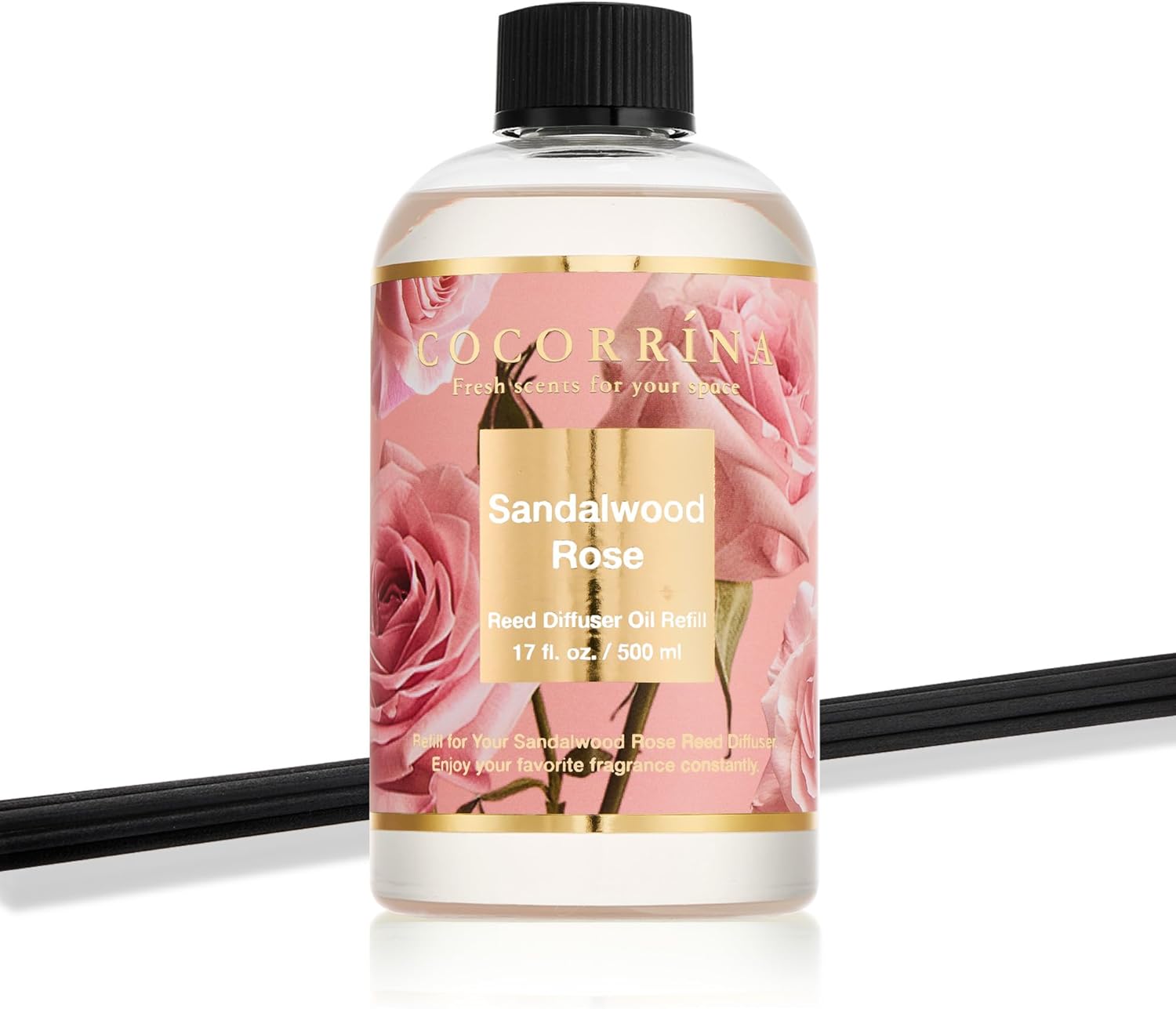 Cocorrína Reed Diffuser Refill Sandalwood Rose 17oz (500ml) with 8 Sticks - Premium Long-Lasting Floral Essential Oil, Home Fragrance for Bedroom, Bathroom Home Decor - Image 6