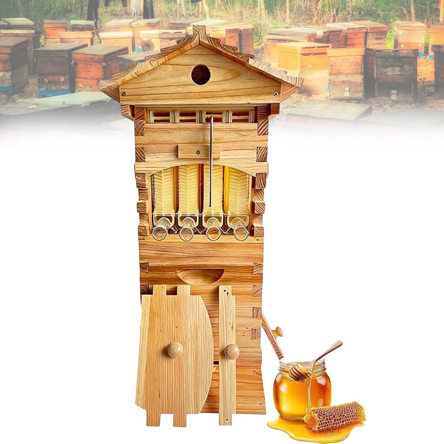 Beehive Starter Kit – Set completo di alveare a flusso automatico con alveare rivestito in cera, finestra di osservazione, beccuccio per miele per principianti – ideale per gli appassionati di