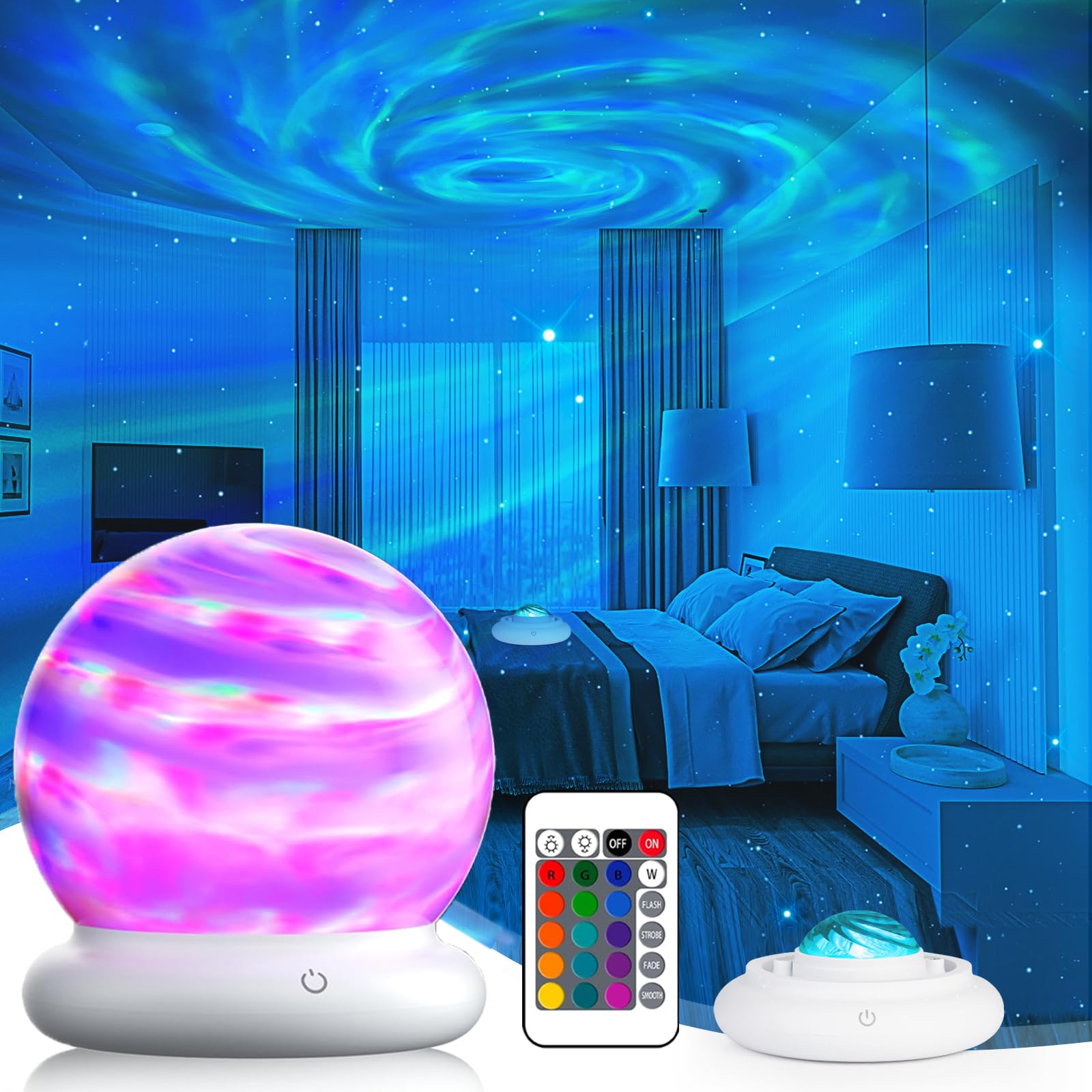 Northern Lights Planet Projector Light Detachable lampshade, 16 Colors Lighting Galaxy Projector Sensory Lights, Planet Light for Kids, Dynamic Atmosphere Lighting, Best Gifts for Christmas (White)