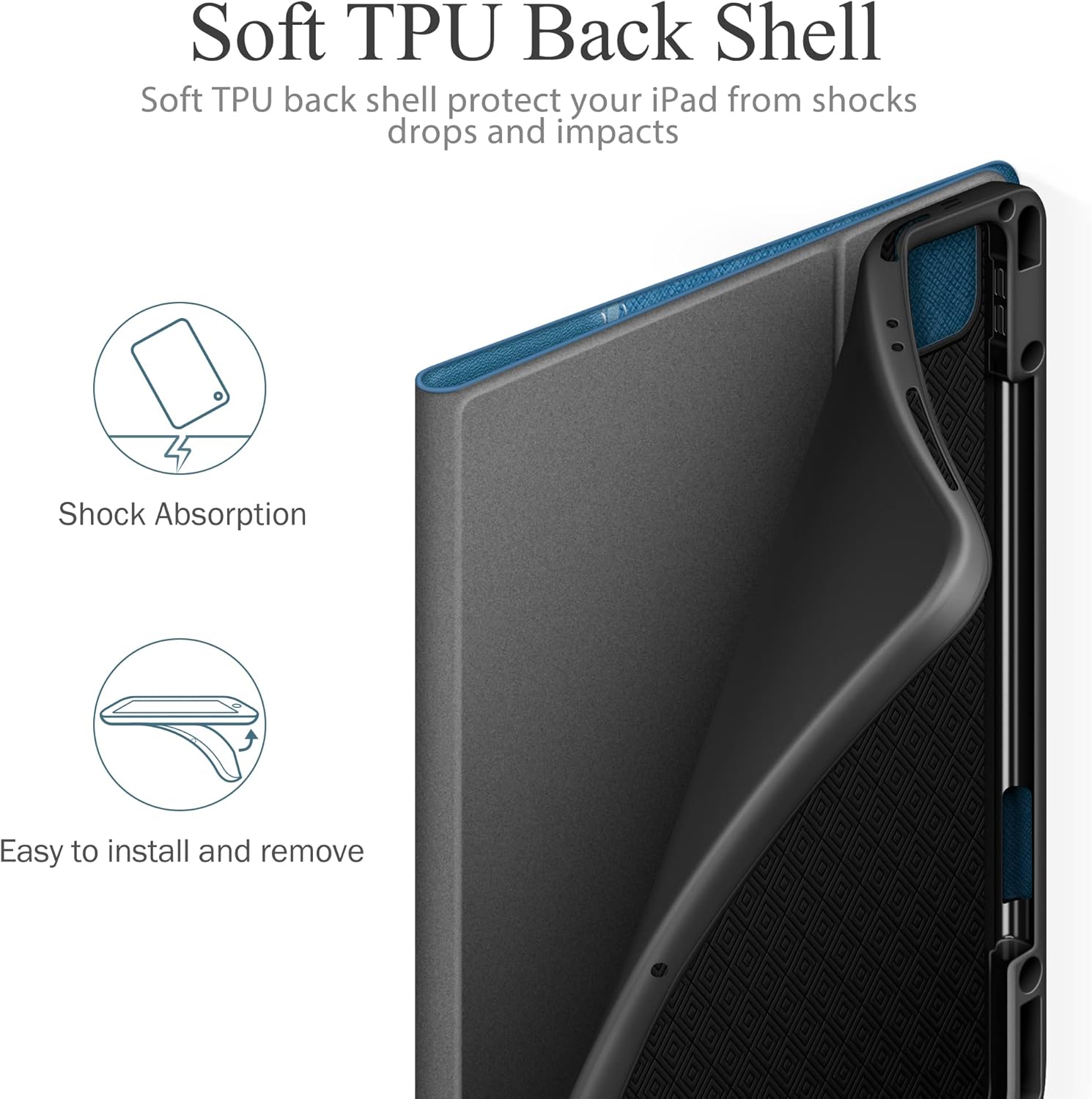 KingBlanc for iPad Pro 12.9 Case 6th/5th/4th/3rd Generation (2022/2021/2020) with Pencil Holder, PU Leather Smart Stand Cover, Auto Sleep/Wake, Apple Pencil2 Charging, Multi-Angle for Typing, Blue - Image 8