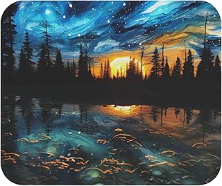 قاعدة ماوس عاكسة من توايلايت - قاعدة مكتب بتصميم ليلة مليئة بالنجوم وبحيرة غروب الشمس، قاعدة مكتب ناعمة وغير قابلة للانزلاق للمكتب والألعاب، قاعدة ماوس متينة - 199