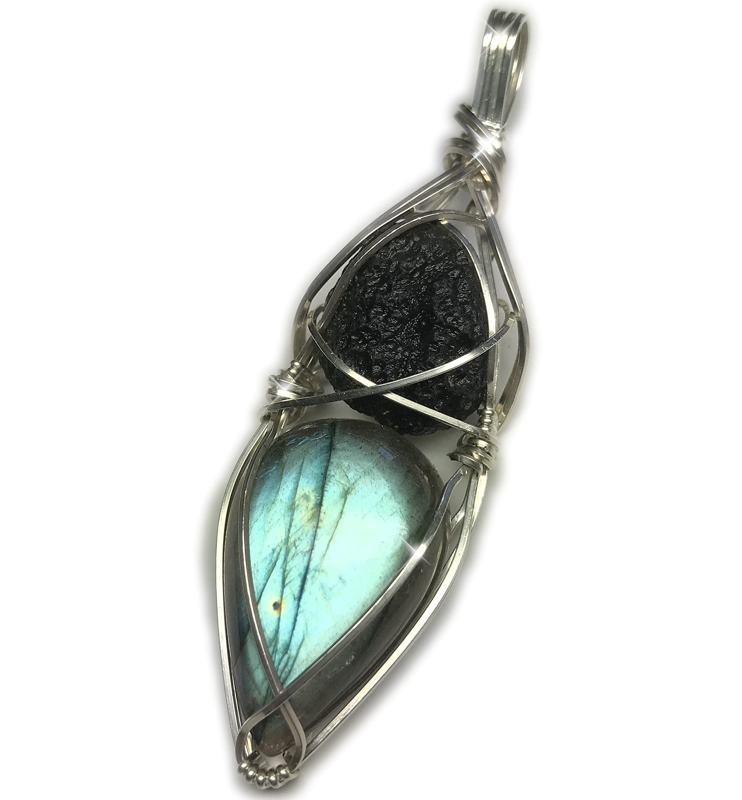 Genuine Moldavite Labradorite Pendant Necklace - 14K Gold Filled Czech Republic Tektite Healing Stones Jewelry