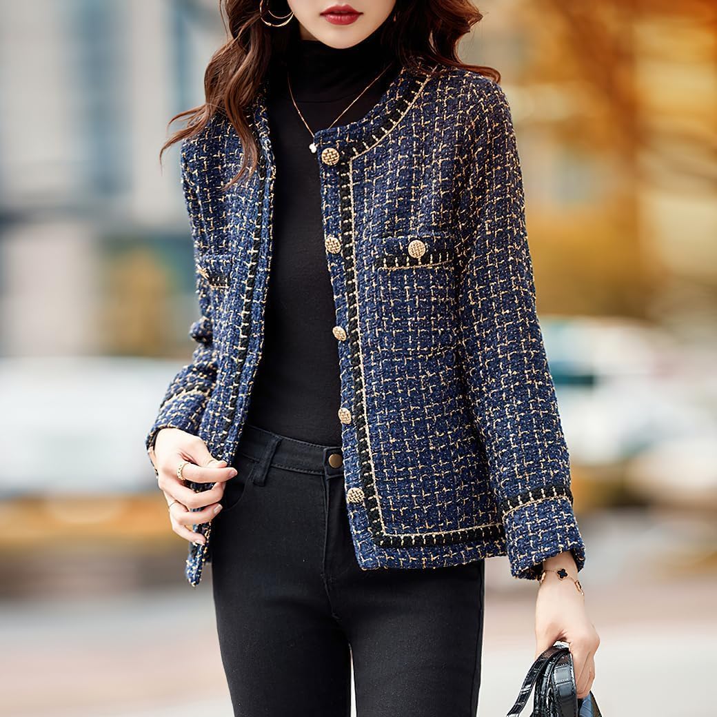 Blazer da Donna in Tweed Scozzese Elegante da Lavoro Casual Autunnale da Ufficio Elegante Giacca da Lavoro su Misura Cardigan Giacca Formale in Tweed