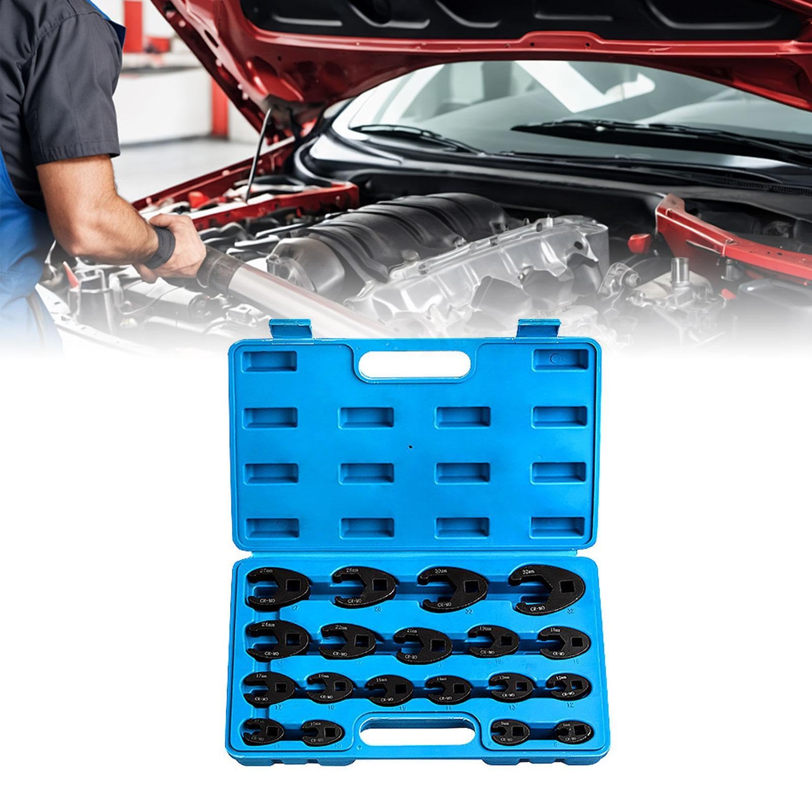 Set di 19 chiavi a tubo Crowfoot da 8-24 mm, set di chiavi a tubo aperte per dadi svasati professionali
