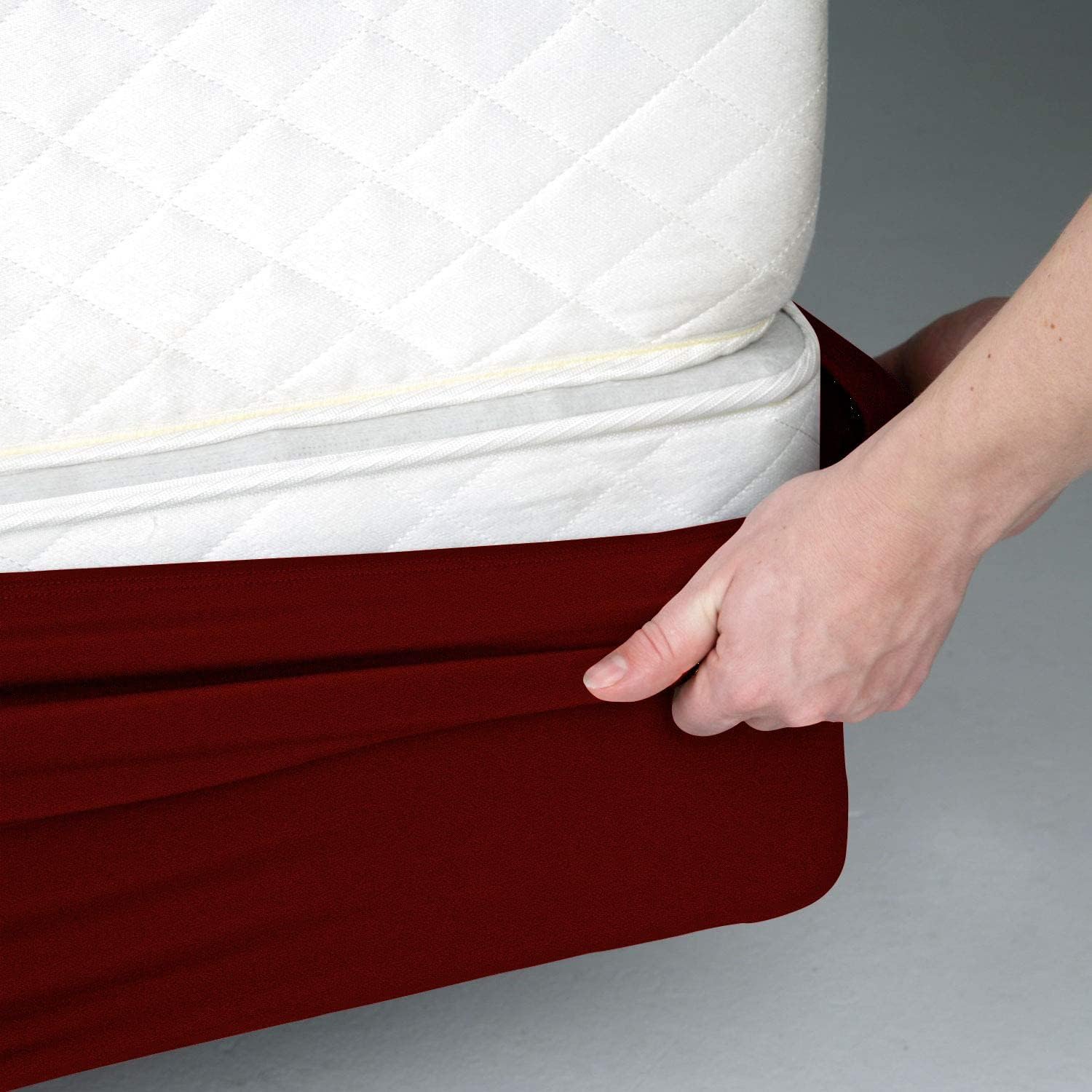 Box Spring Cover Full Size ~ 100% Egyptian Cotton Wrap Around 4 Sides Bed Skirt for Hotel & Home, Fits Box Springs up to 19” - Full, Burgundy