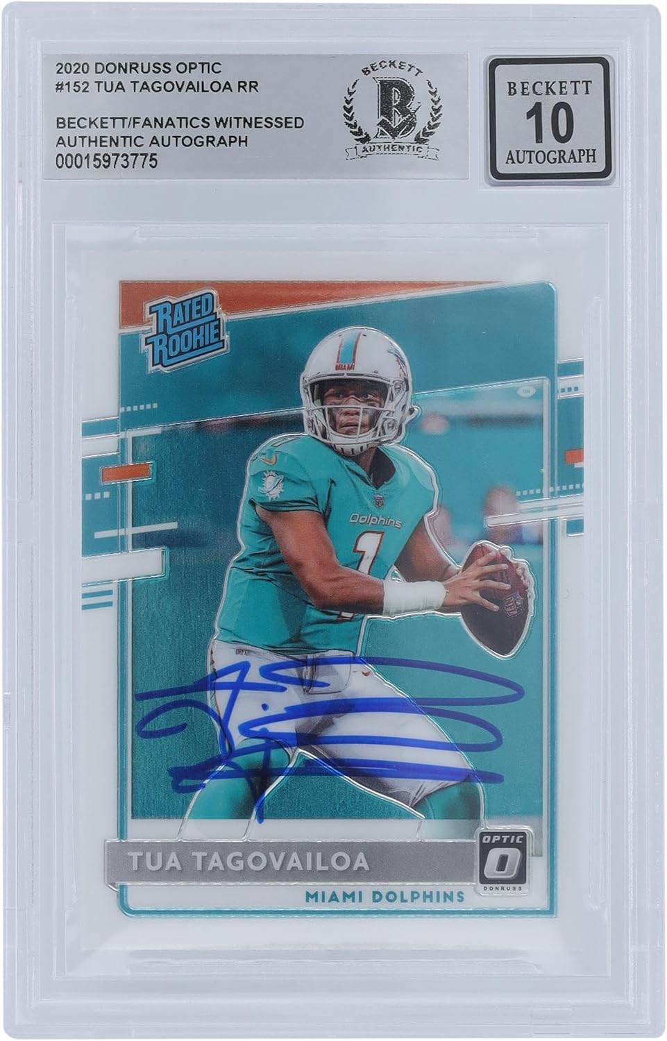 Tua Tagovailoa Miami Dolphins Autographed 2020 Panini Donruss Optic #152 Beckett Fanatics Witnessed Authenticated 10 Rookie Card - Football Slabbed Autographed Rookie Cards
